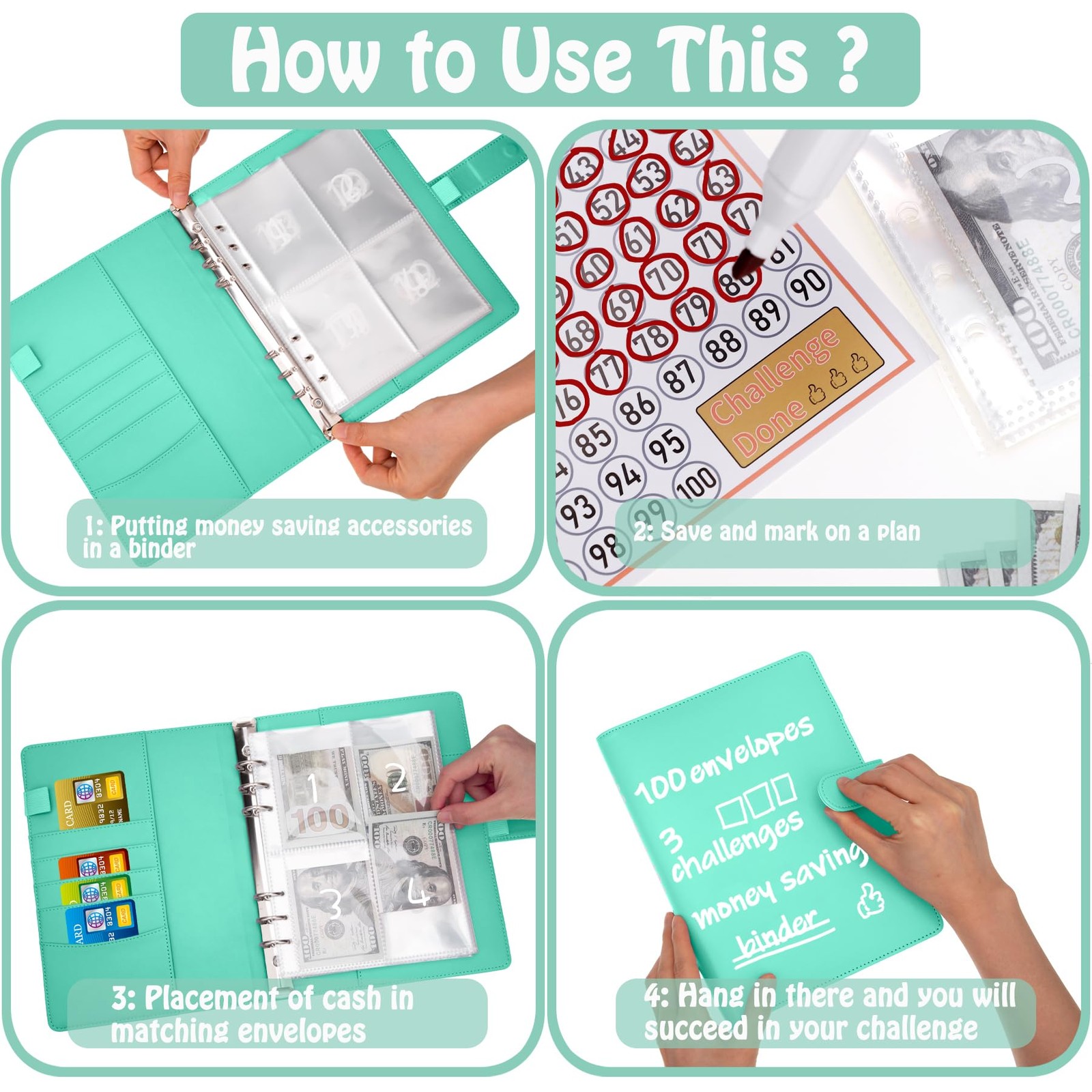 100 Envelopes Money Saving Challenge Binder Savings Challenges Book with Enve…