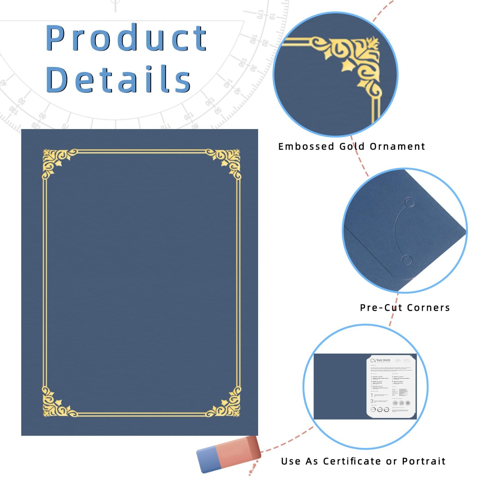 50 Pack Navy Blue Diploma Holders with Gold Foil Border for 8.5×11 Certificates