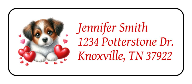 30 Puppy dog Valentines day return address labels personalized