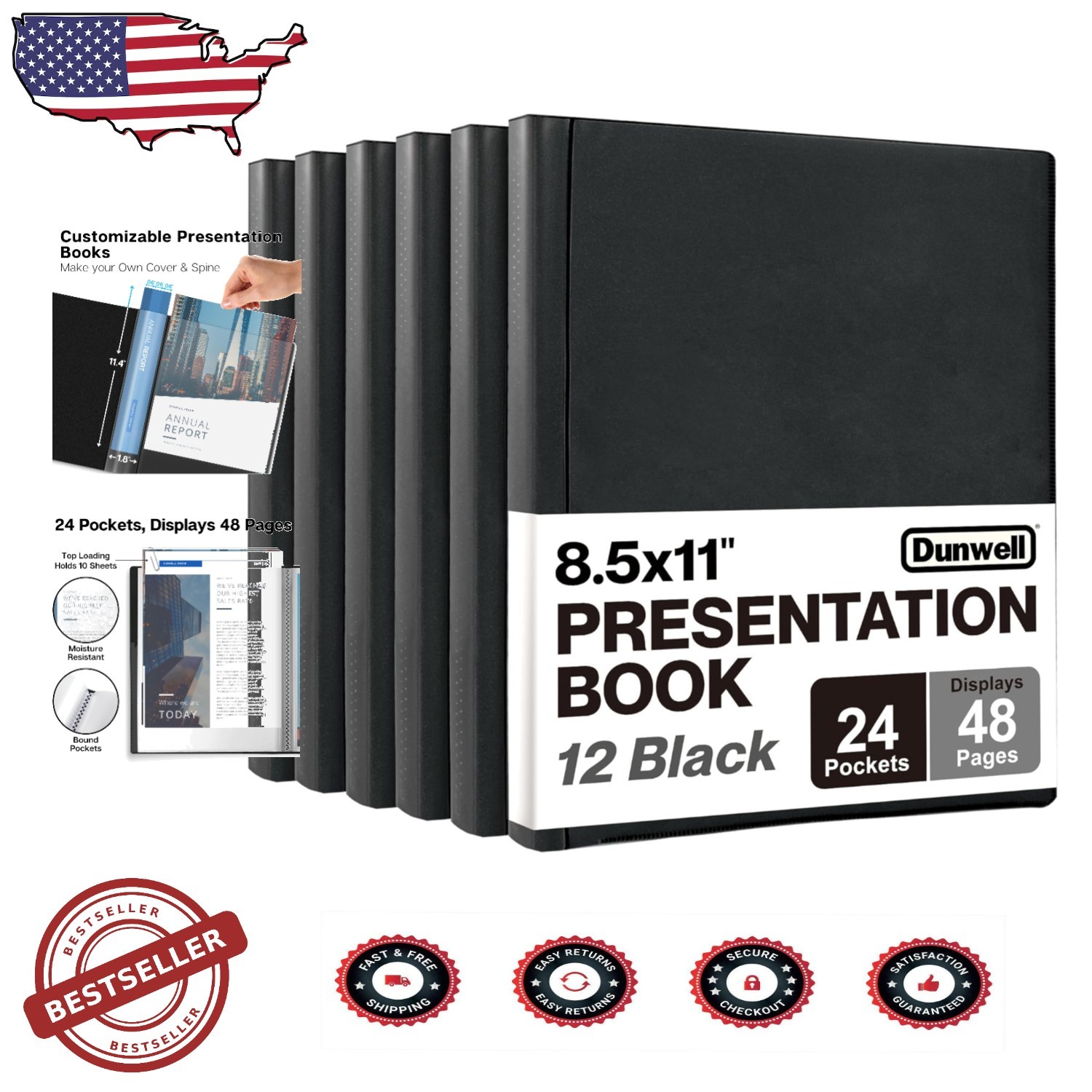 Presentation Binder 12pk Black 24 Pocket Display 48 Pages Acid-Free Poly Sleeves