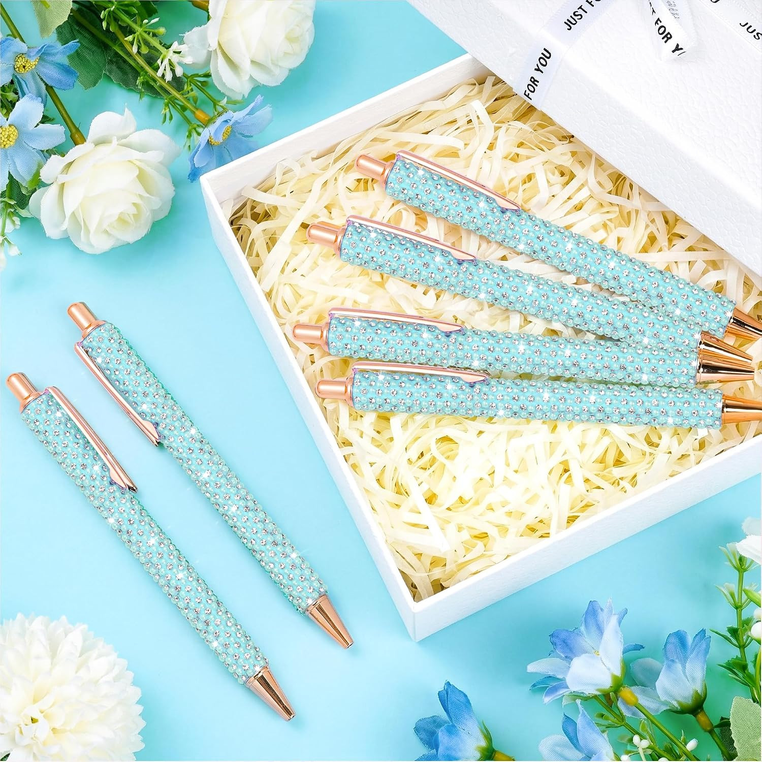 6Pcs Fancy Pens Glitter Cute Fun Pretty Rhinestones Metal Retractable Ballpoint