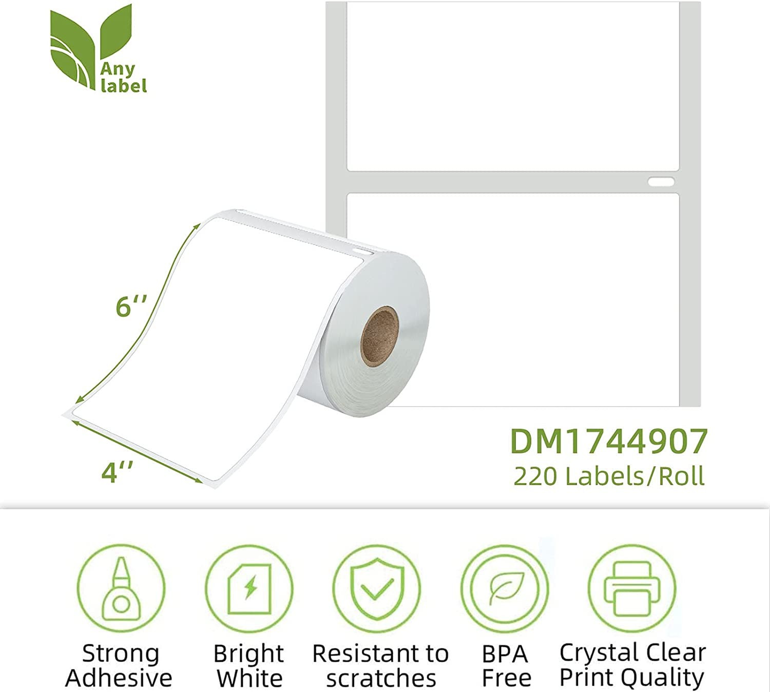 6 Rolls DYMO 4XL Direct Thermal Shipping Labels 4×6 1744907 Compatible 220/Roll