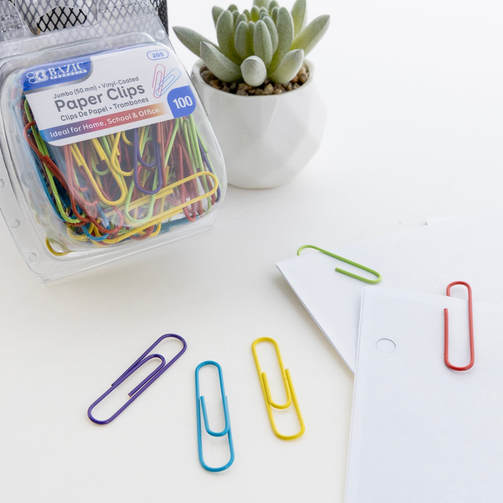 BAZIC Jumbo (50mm) Color Paper Clips (100/Pack), pack of 24