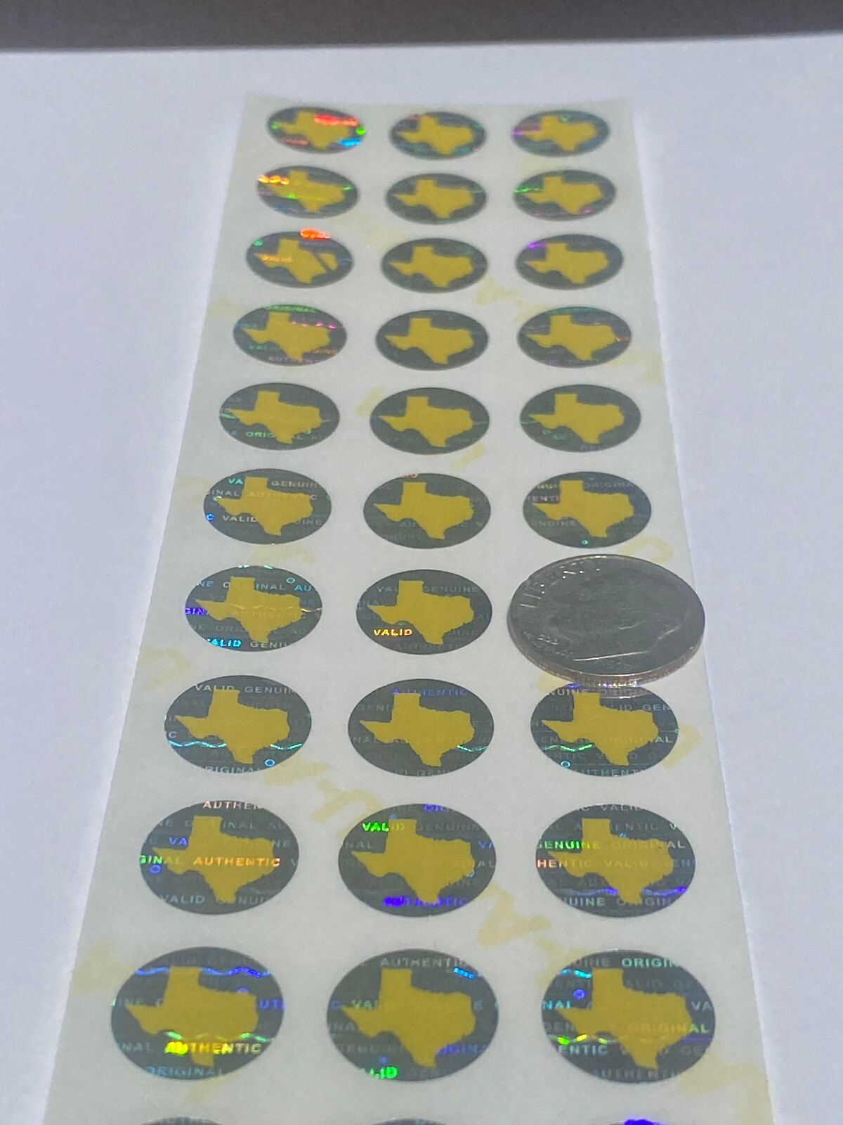100 STATE OF TEXAS-.50 INCH ROUND SECURITY HOLOGRAM LABELS STICKERS SEALS