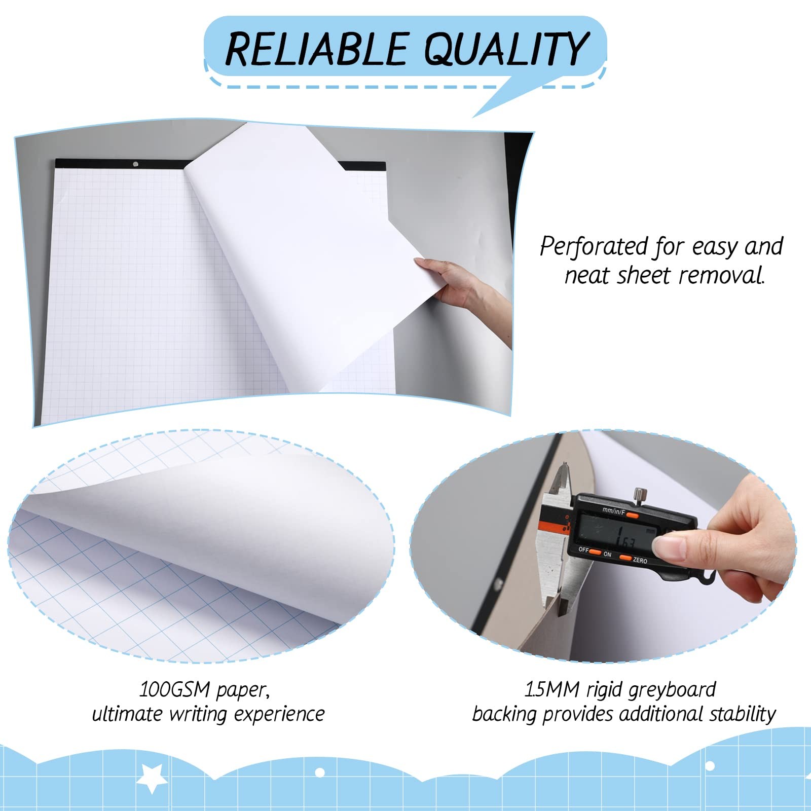Fainne Large Engineering Graph Paper Pad 22”x17” Landscape White and Blue