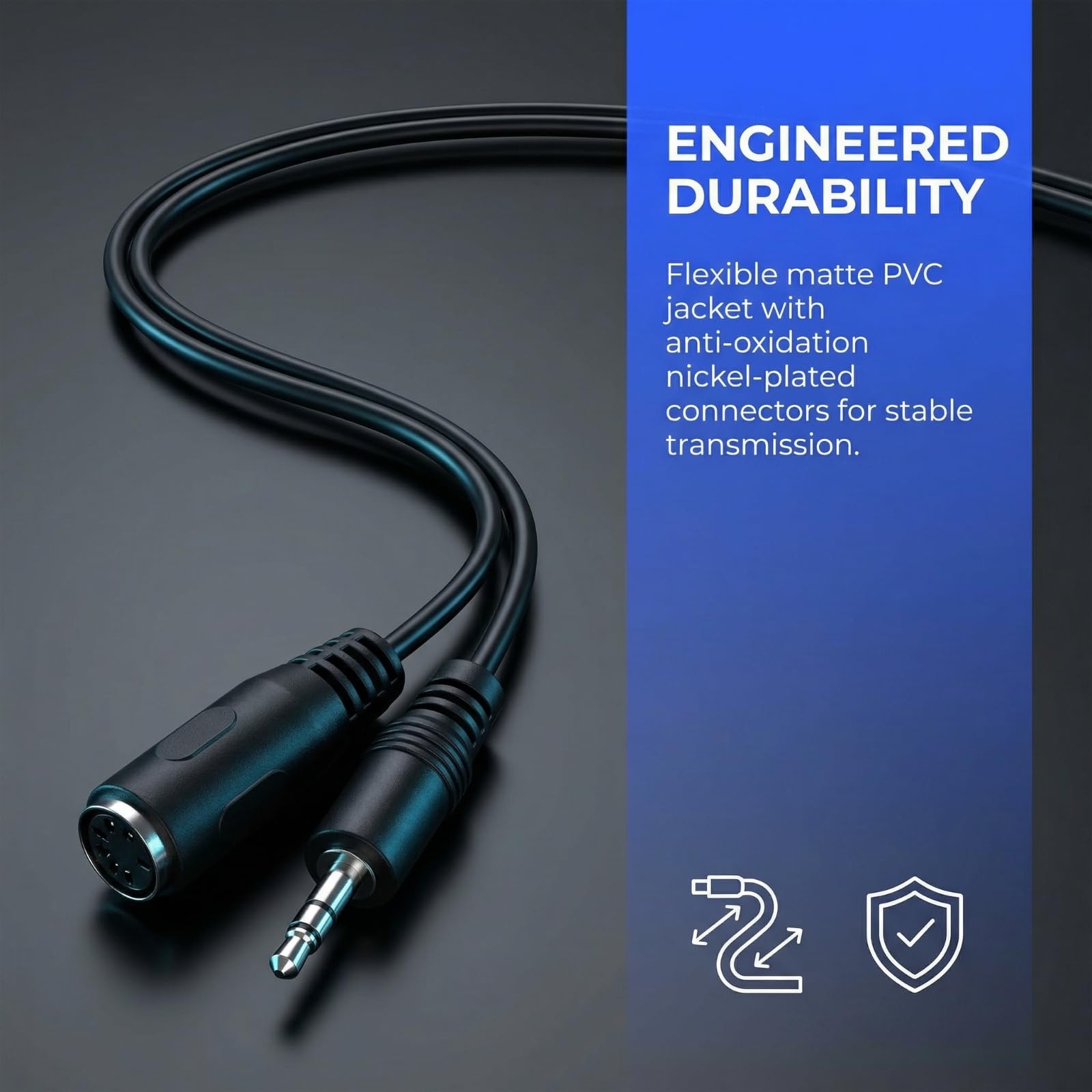 2 Pack of Type-A MIDI to 3.5mm Adapter 14″ Inch CableMidi Female to TRS 3.5mm