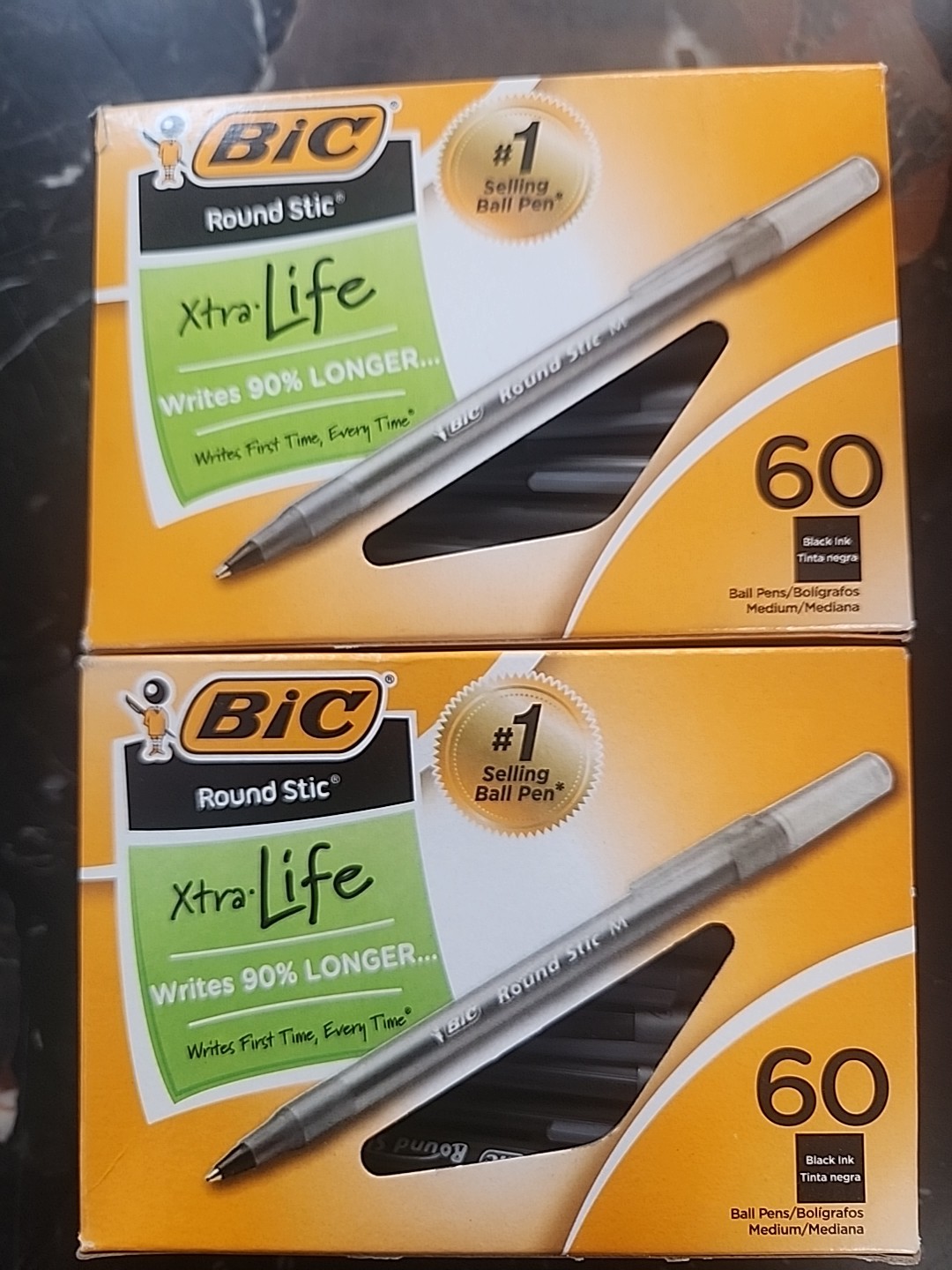 Lot of 2 BIC Round Stic Xtra Life Ball Pen Medium Point 1.0 mm Black 120-Count