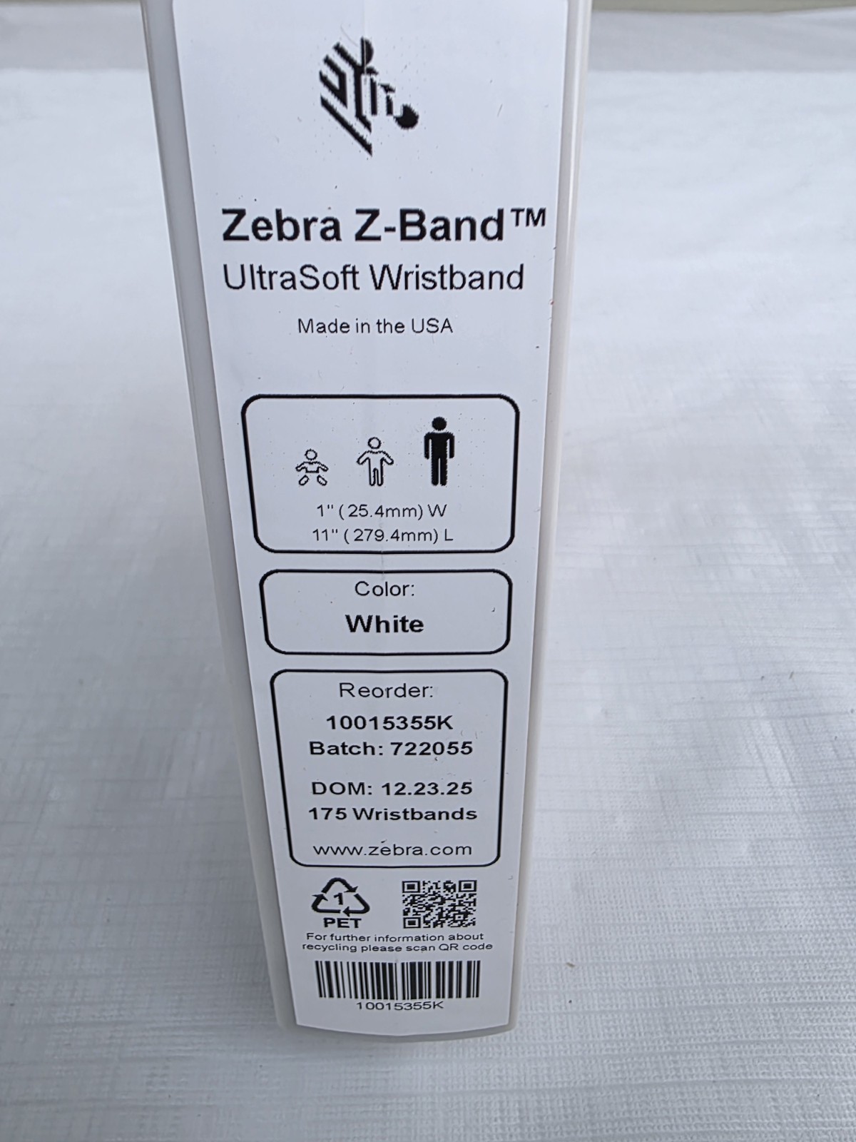 Zebra 10015355K Z-Band UltraSoft Wristband Cartridge Kit (White) – 1″ Width