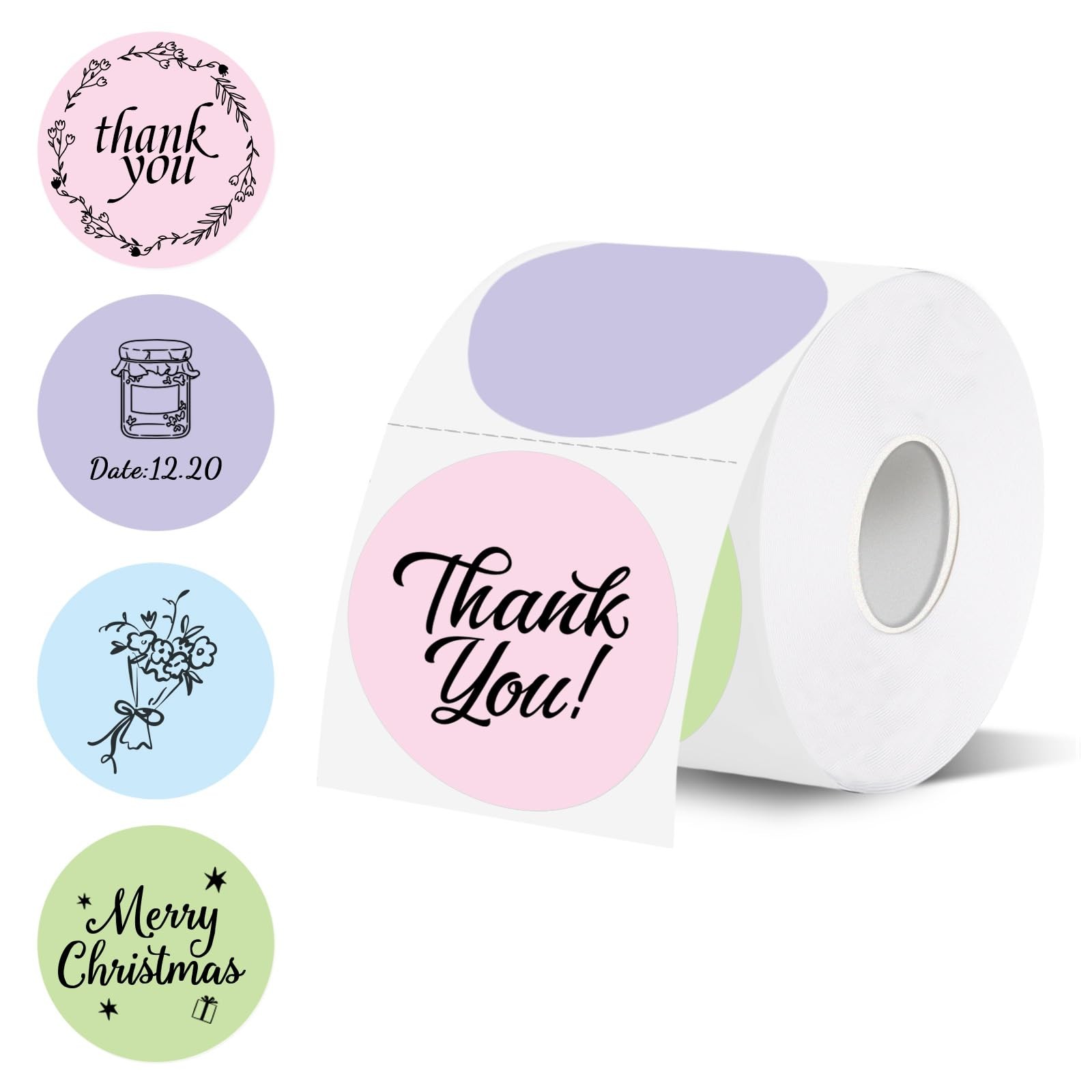 Thermal Labels 2 Inch Round, 600 Per Roll, DIY Logo, Color Coding, Multicolor