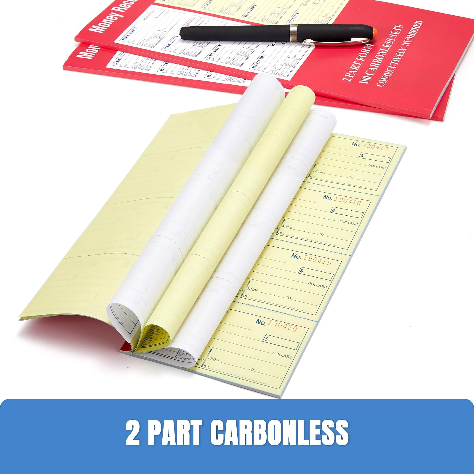 Receipt Book with Carbon Copies, 2-Part carbonless, 100 Sets per Book,4 Receipts