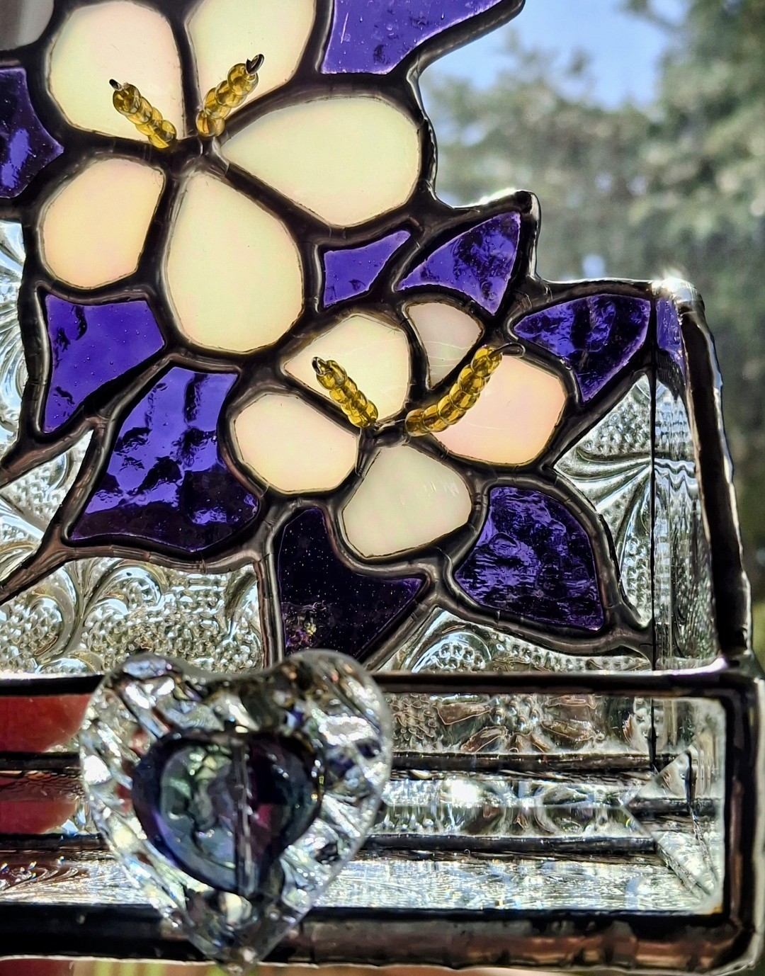 Stained Glass Business Card Holder 2 Columbines