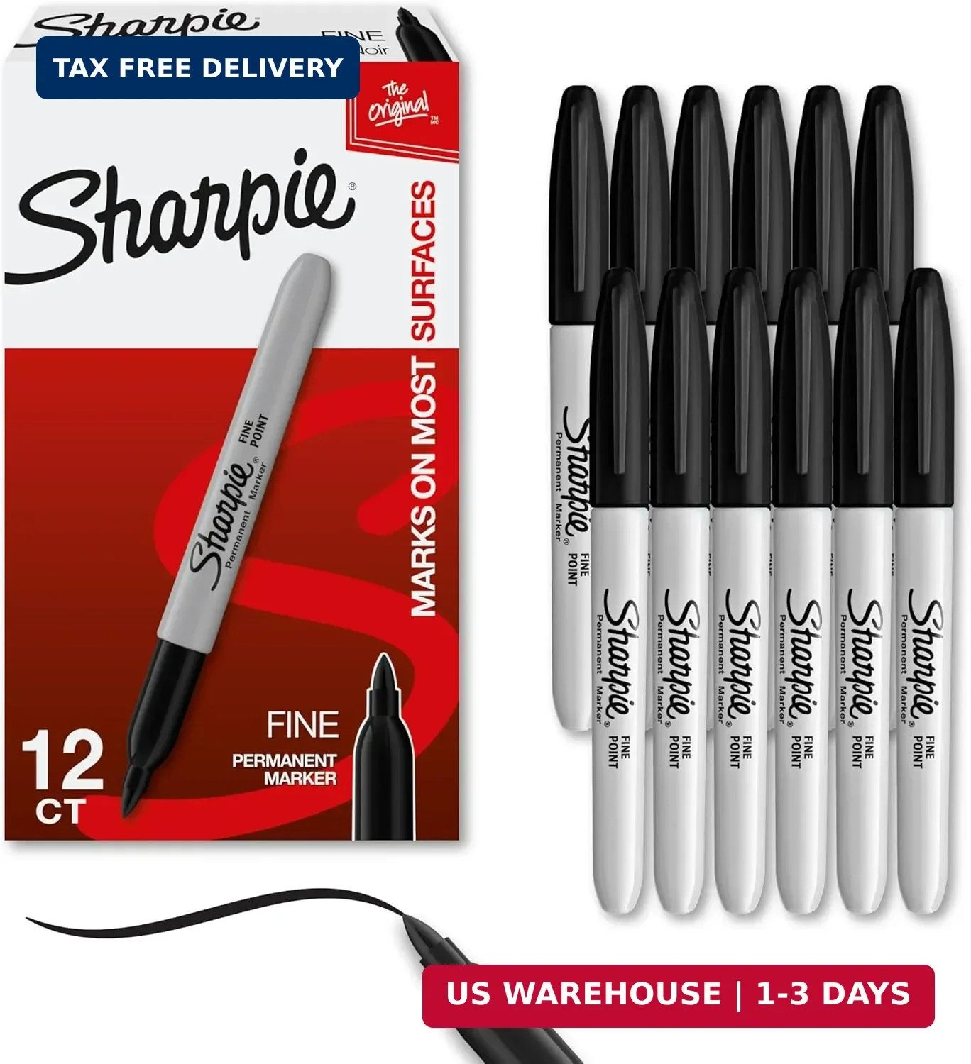 Sharpie Permanent Markers, Fine Tip, Black, 12 Count – Office Supplies, Quick Dr