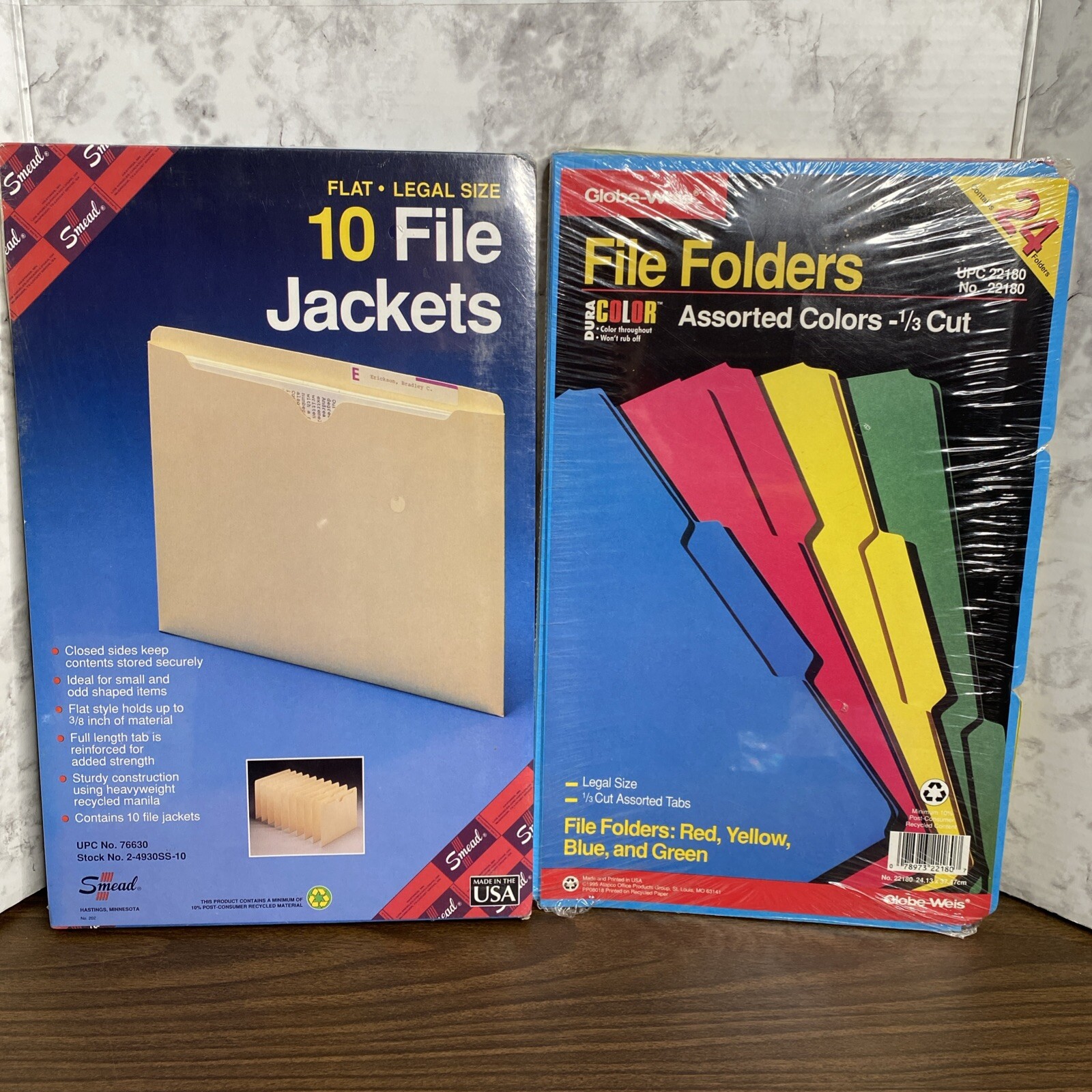VTG Smead & GlobeWeis LEGAL SIZE Old Stock- 10 File Jackets & 24 Color Folders