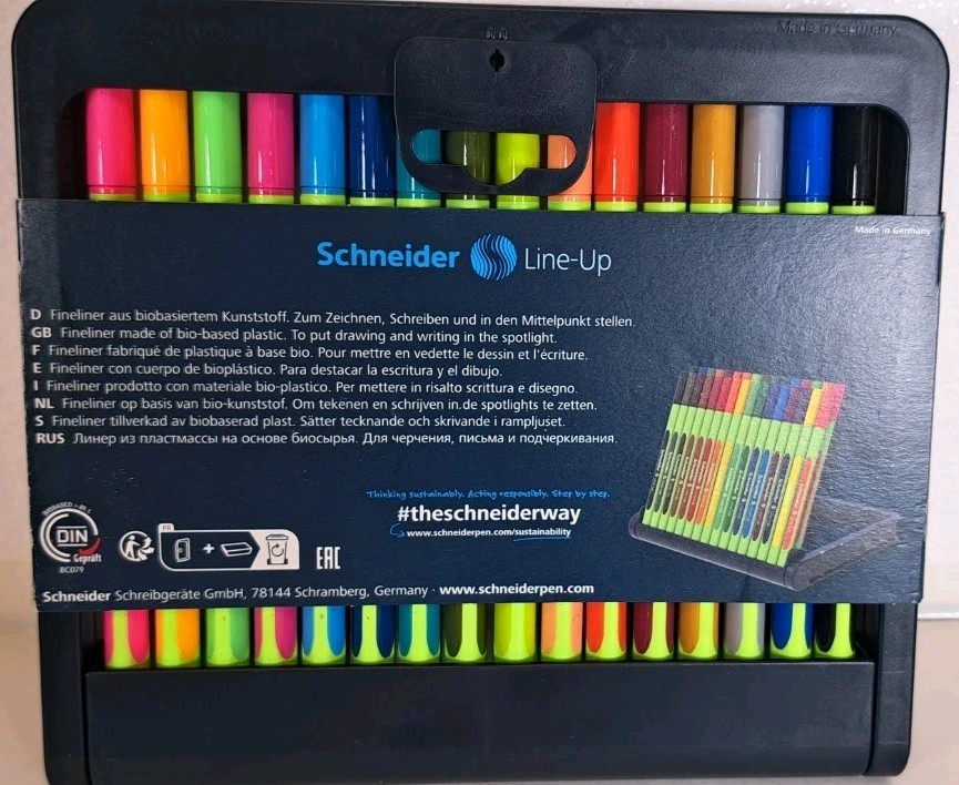 Schneider 0.4mm Bio-Based Fineliners with Case Stand, 32 Colors