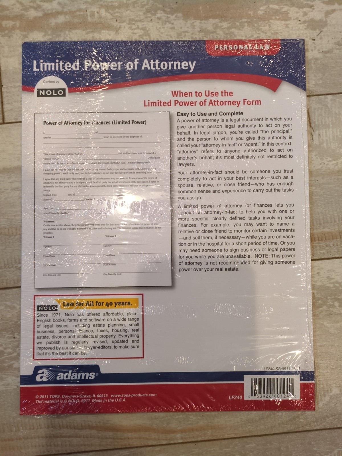 Adams Limited Power of Attorney, Forms and Instructions (LF240)