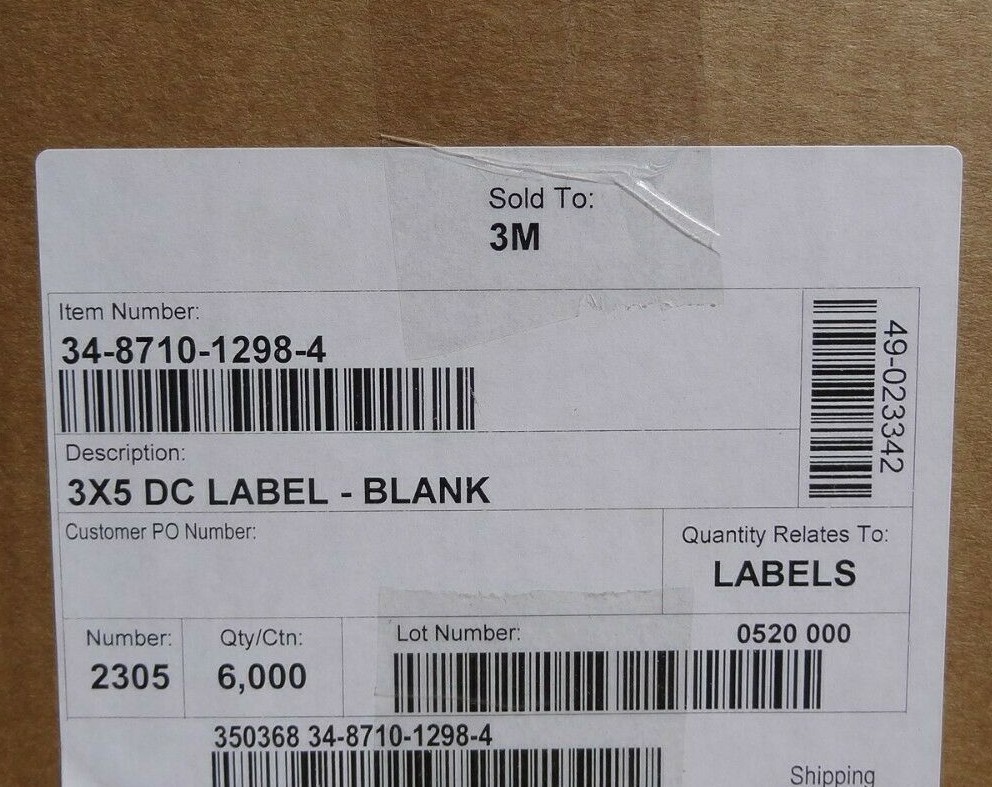 6000 /Pack ~ 3″ x 5″ Direct Thermal DC Labels – Blank ~ 34-8710-1298-4