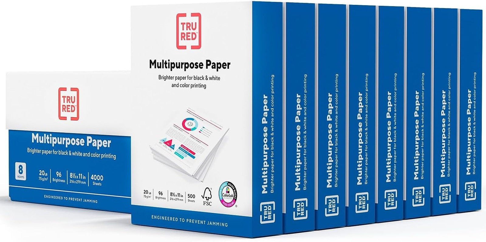 8.5″ X 11″ Multipurpose Paper, 20 Lbs., 96 Brightness, 500 Sheets/Ream, 8 Reams/