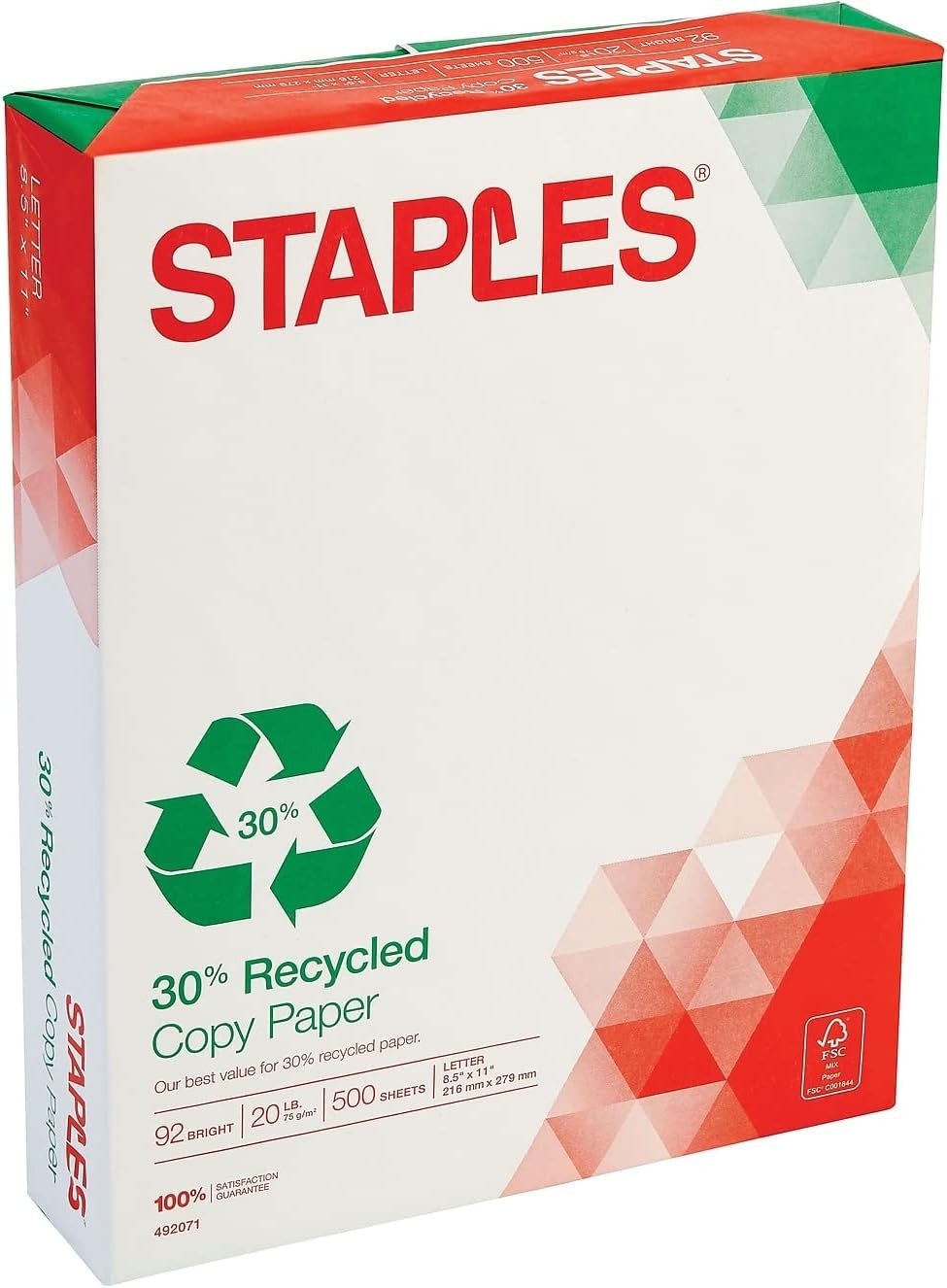 Staples 30% Recycled 8.5-Inch X 11-Inch Copy Paper 20 Lbs 92 Brightness