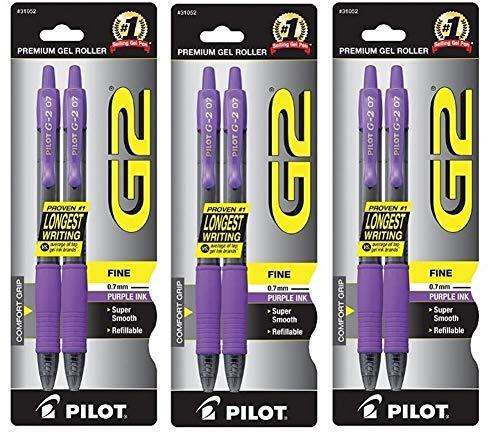 Pilot G2 Premium Gel Pens, Fine Point, Purple, 2 Pack (Pack of 3)