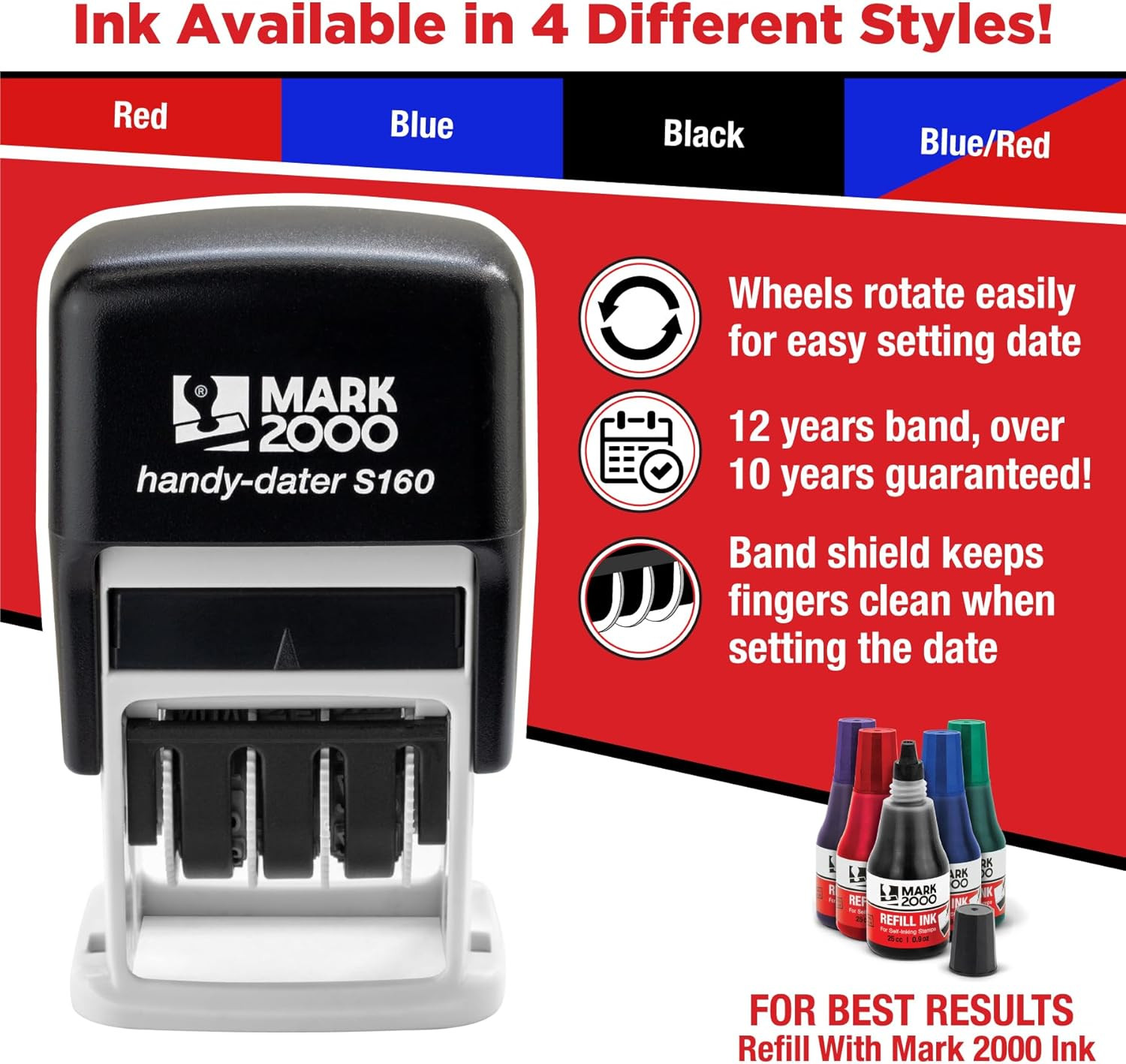 Mark 2000 Self-Inking Rubber Date Office Stamp with Received Phrase Blue Ink & D