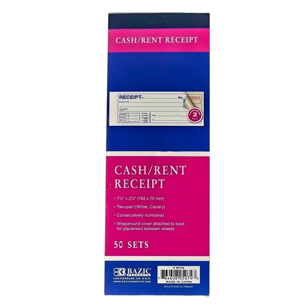 Cash Rent Receipt Books 2-Part Carbonless Duplicate 50 Sets Per Book You Pick