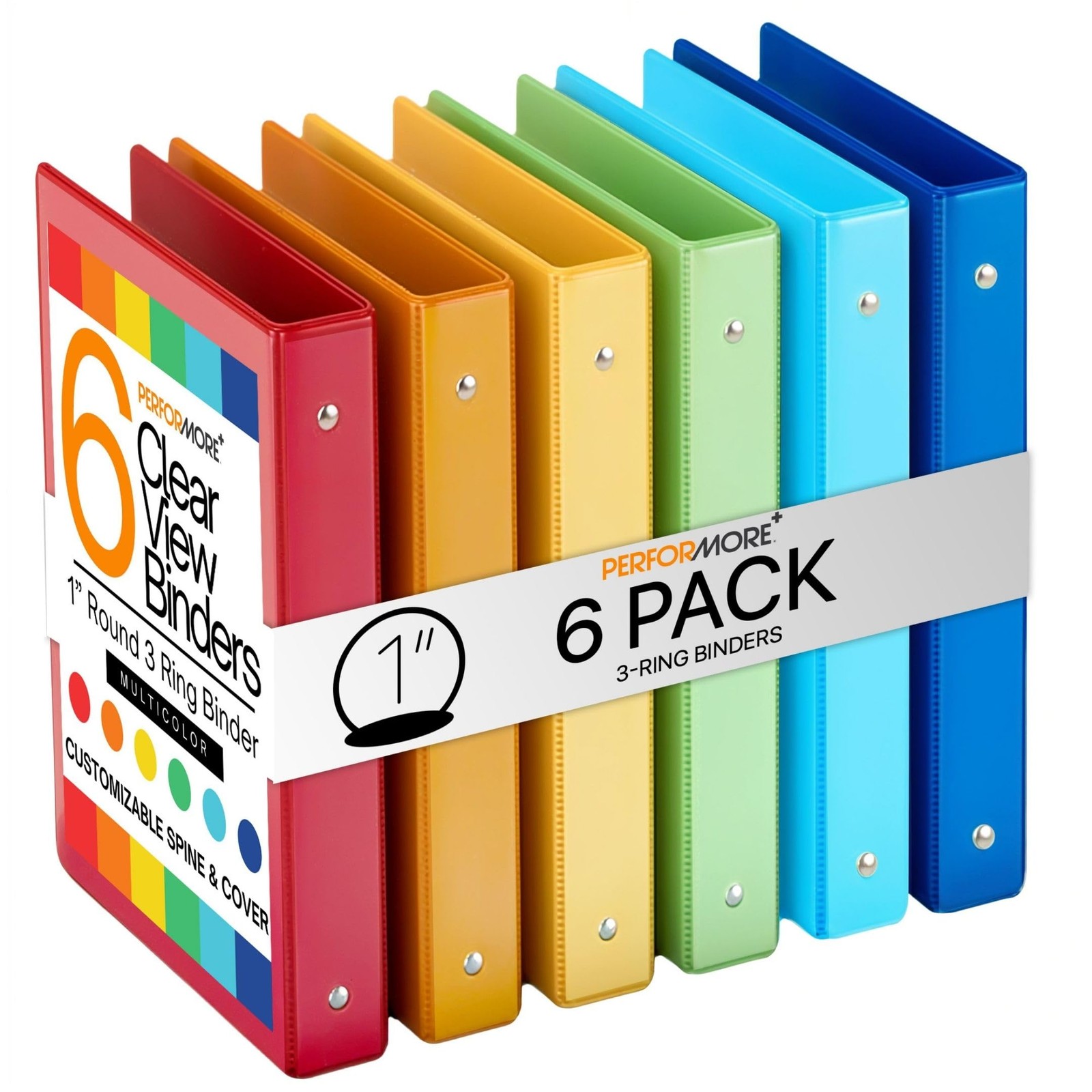 6-Pack Multi-Color 3-Ring Binders, 1-Inch Round Rings, 8.5×11 Inches, Versati…