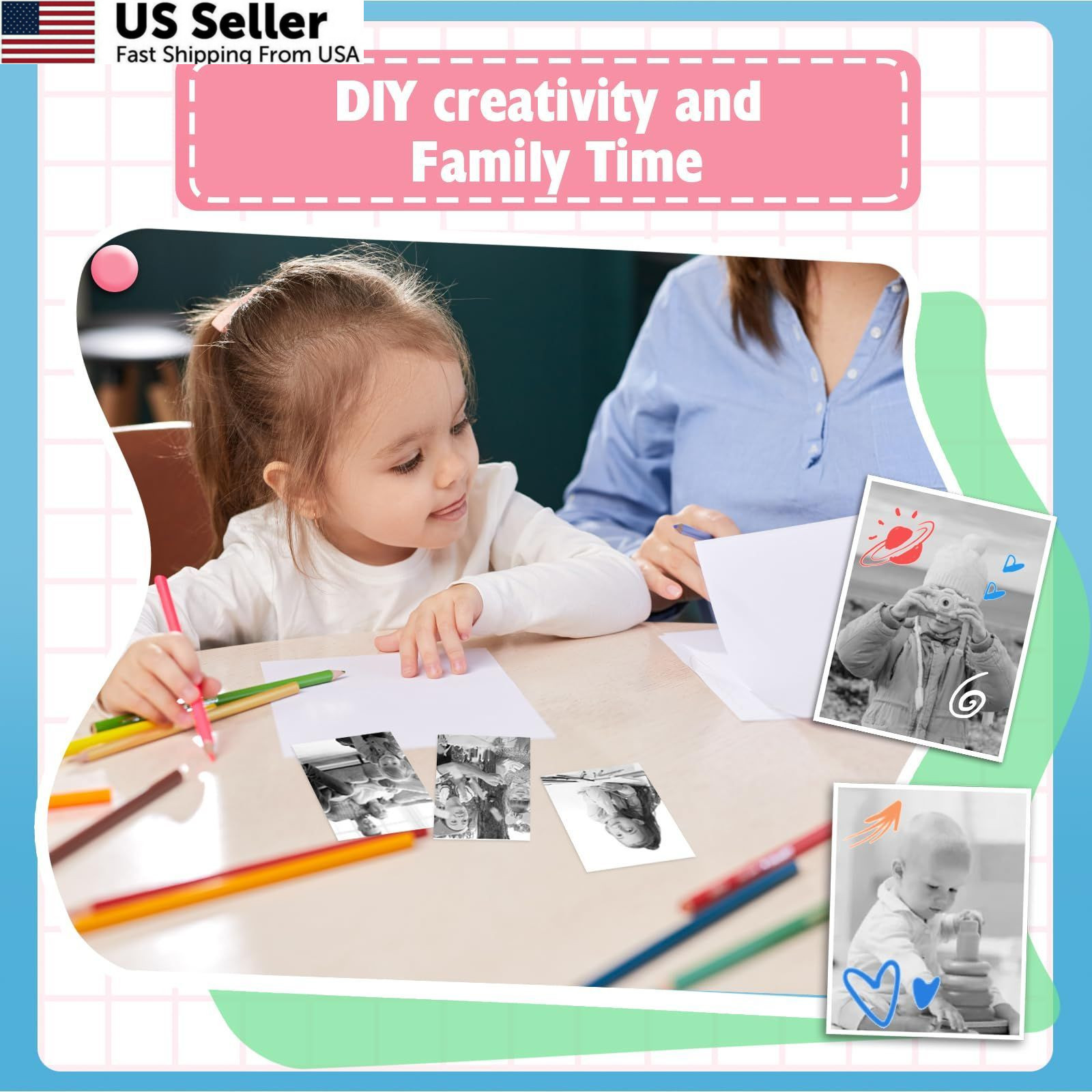 12 Rolls Mini Thermal Printer Sticker Paper, Kids Instant 12 Paper