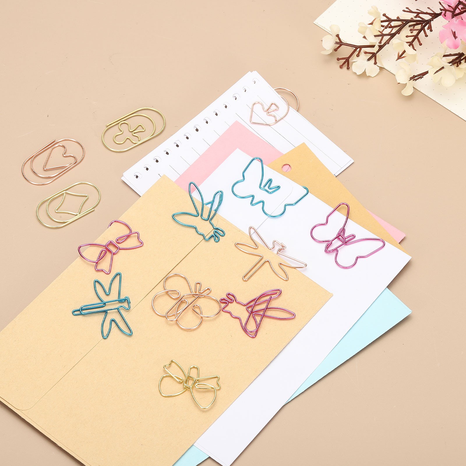 40pcs Paper Clip, Butterfly Shape Paper Clip Small Cute, 37mm, Pink