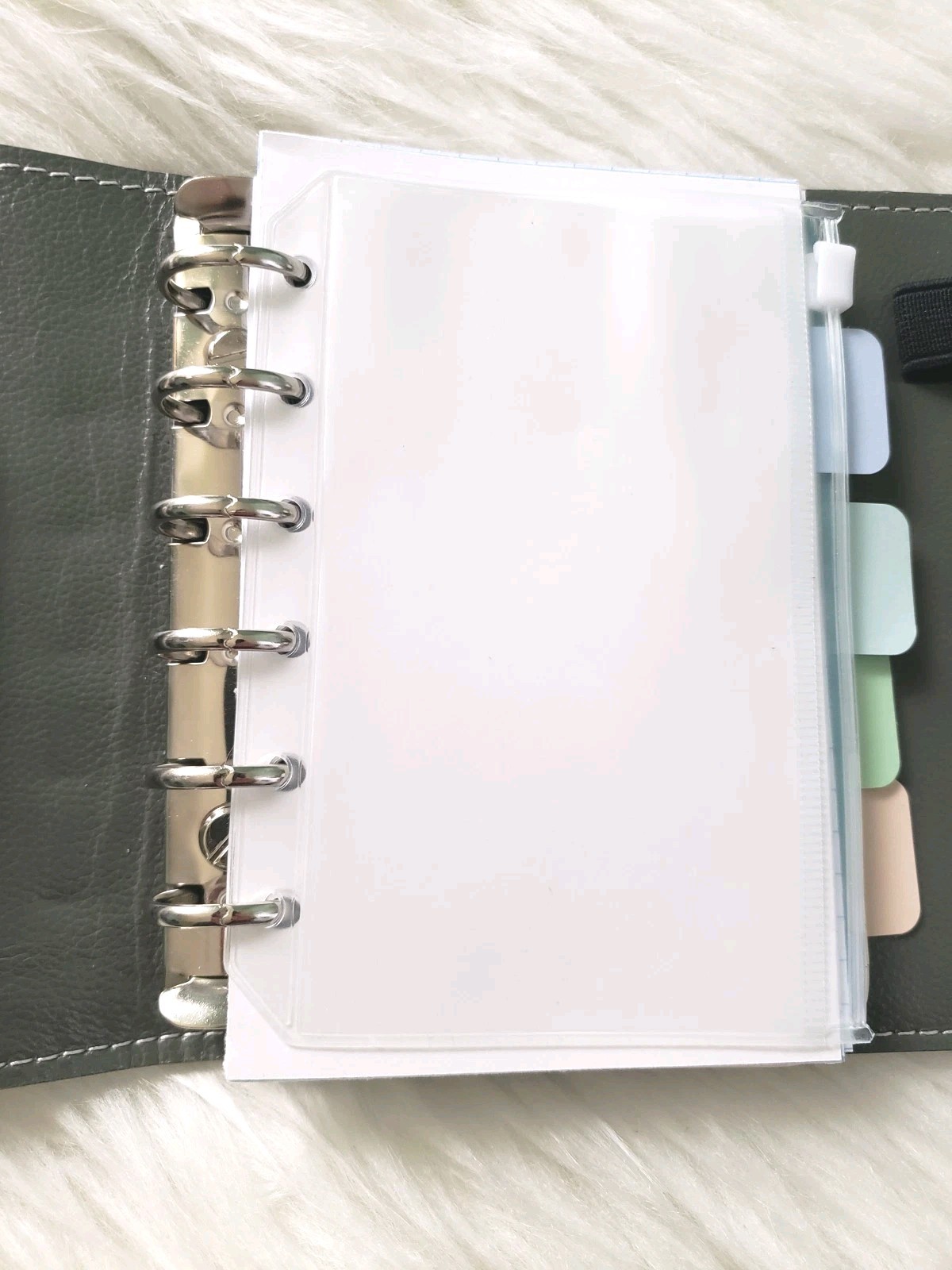 6 Ring Pocket Wide Genuine Leather Planner Cover Grey Unbranded