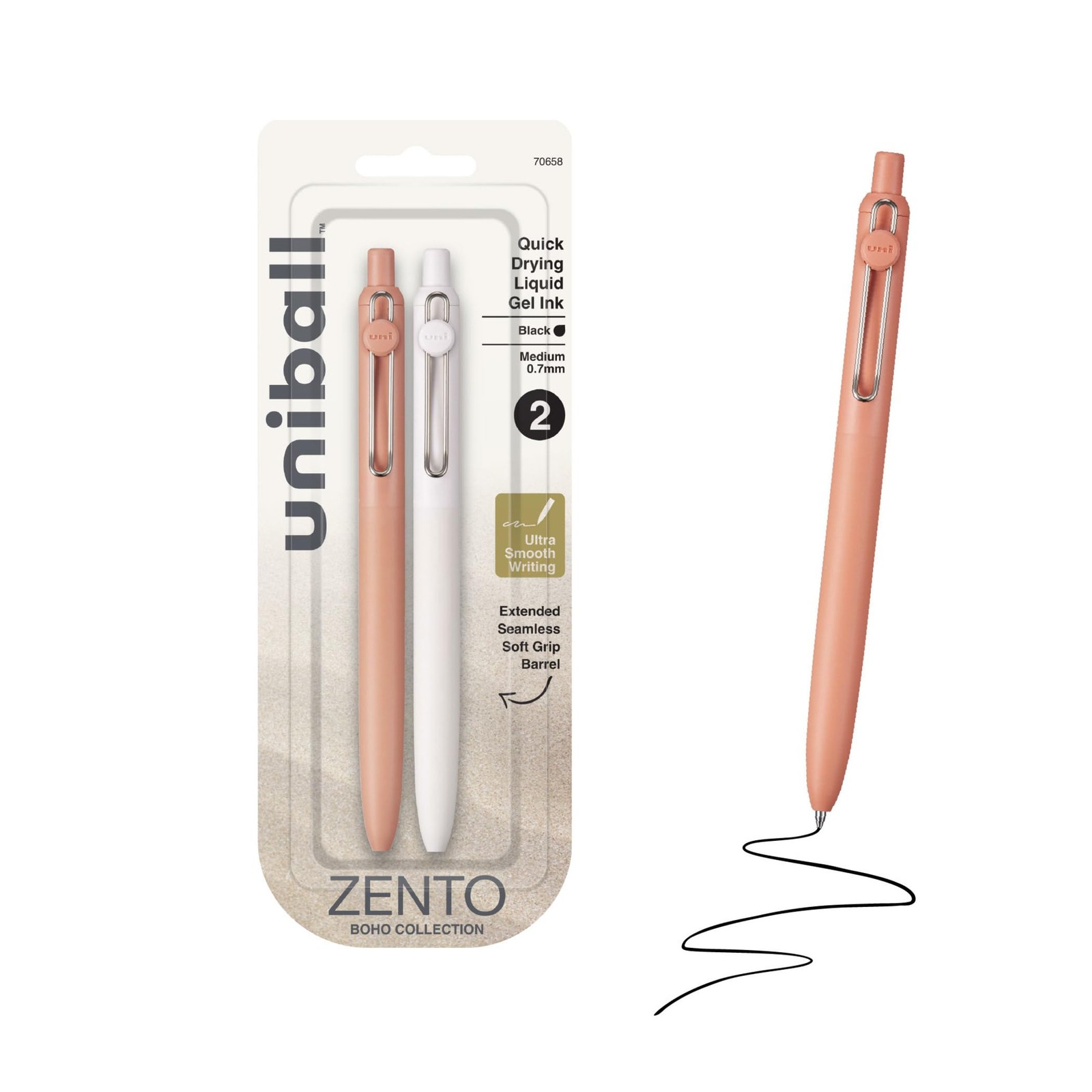 uniball™ Zento Gel Pens, Black Ink, 0.7mm Medium 1 Count (Pack of 2), Boho