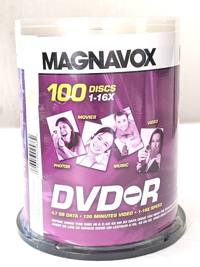 Magnavox DVD-R 4.7GB 120Min 16X Blank Recordable Discs 100-Pack Sealed