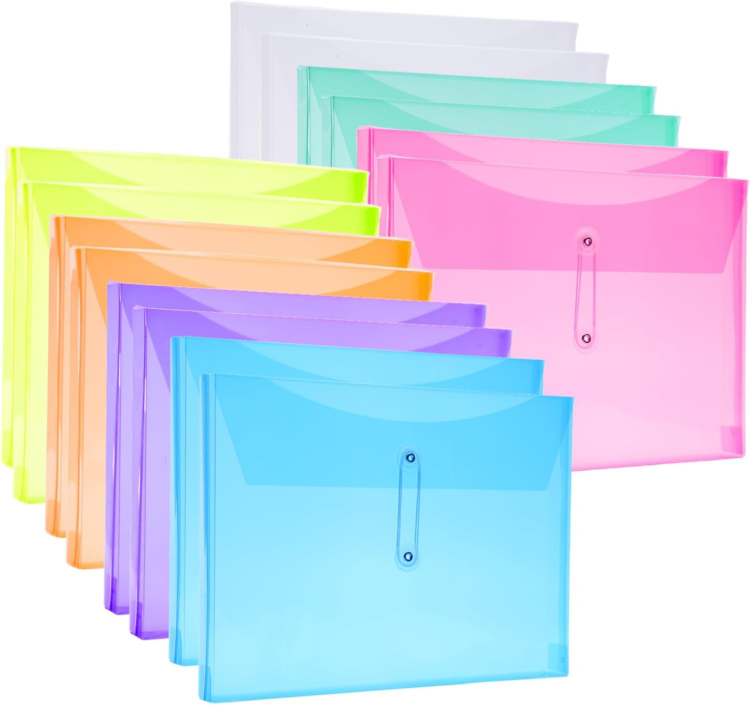 A4 Letter Size Plastic Poly Envelopes with Button and String Tie Closure, 1-1/4″