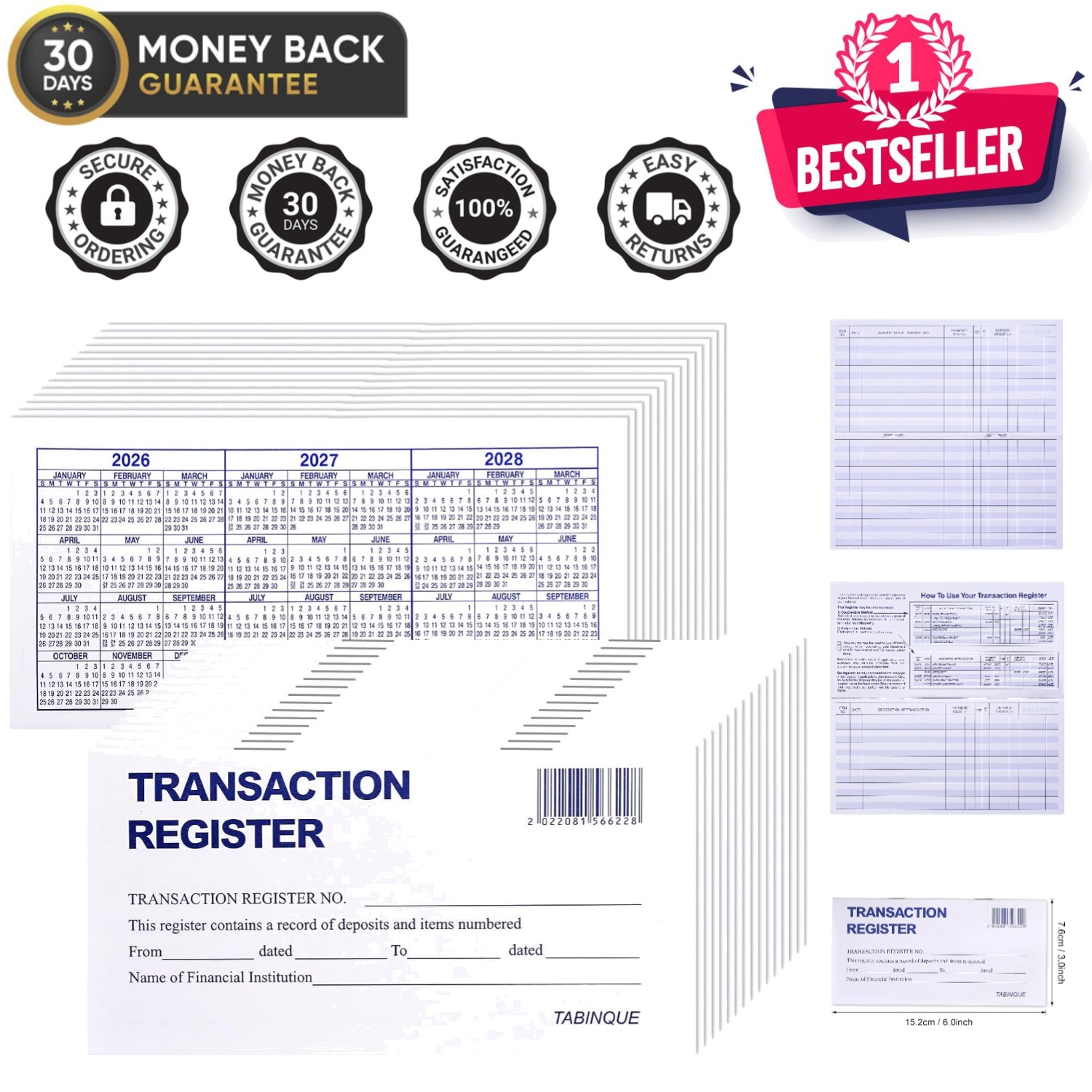 24 PCS Check Registers for Personal Checkbook, Easy to Read Checkbook Register