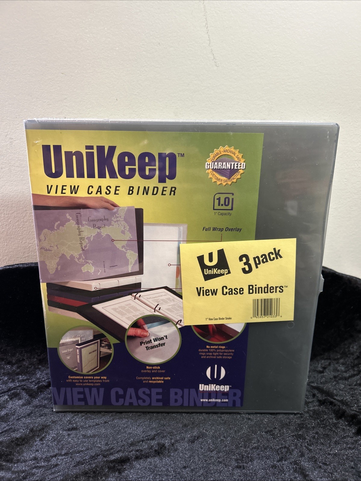 UNIKEEP 3-Ring View Case Binder Set – 1″ Spine, PACK Of 3, Archival Safe – Smoke