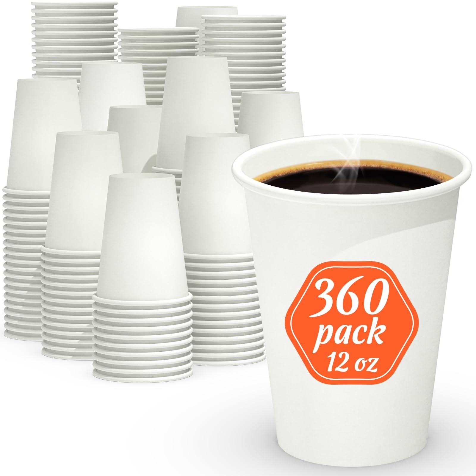 Dealusy 360 Count 12 oz Coffee Cups, Leak-Free Food Safe Paper 12 OZ, White