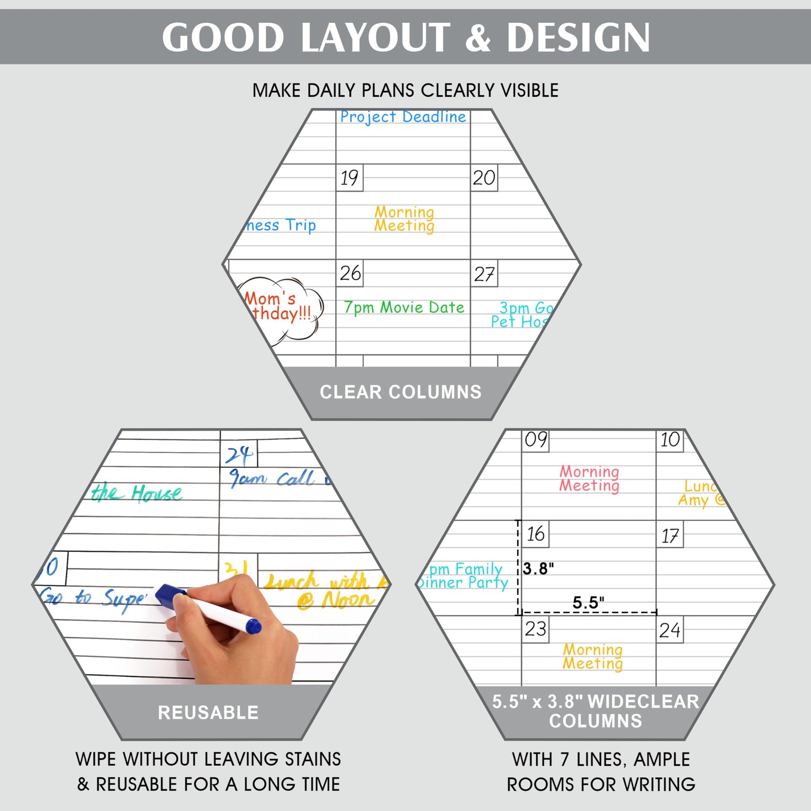 Large Dry Erase Calendar for Wall – Undated 1 Month 30″ x 40″, Classic Black