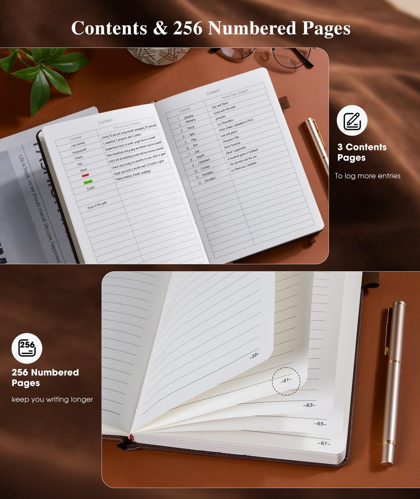 Lined Leather Journal Notebook for Men Women, Hardcover Journals with A5 Brown