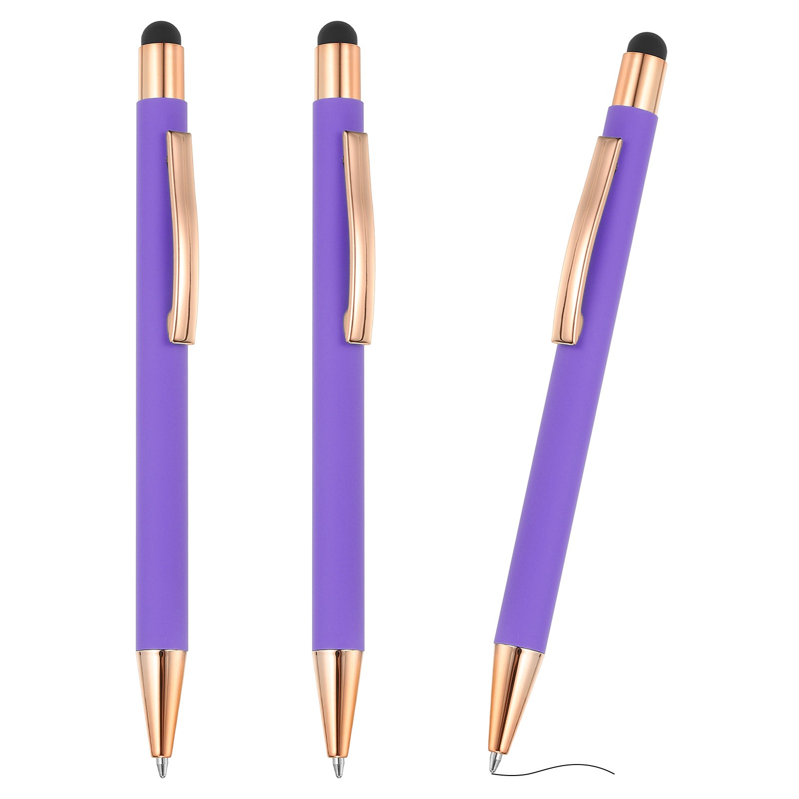 Ballpoint Pen with Stylus Tip, 3Pcs Black Ink Stylus Pen Style 2, Purple