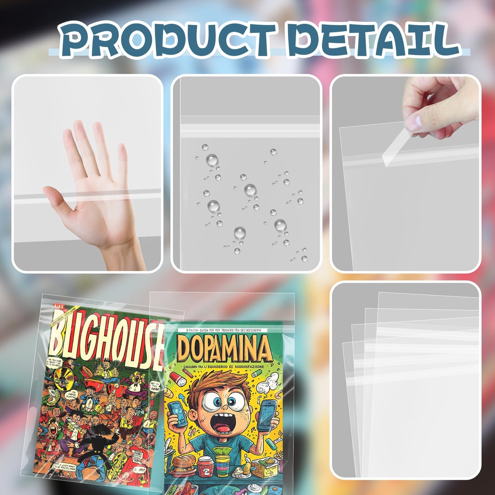 100 Pcs Resealable Graded Comic Book BagsClear Plastic Comic Sleeves for CGC
