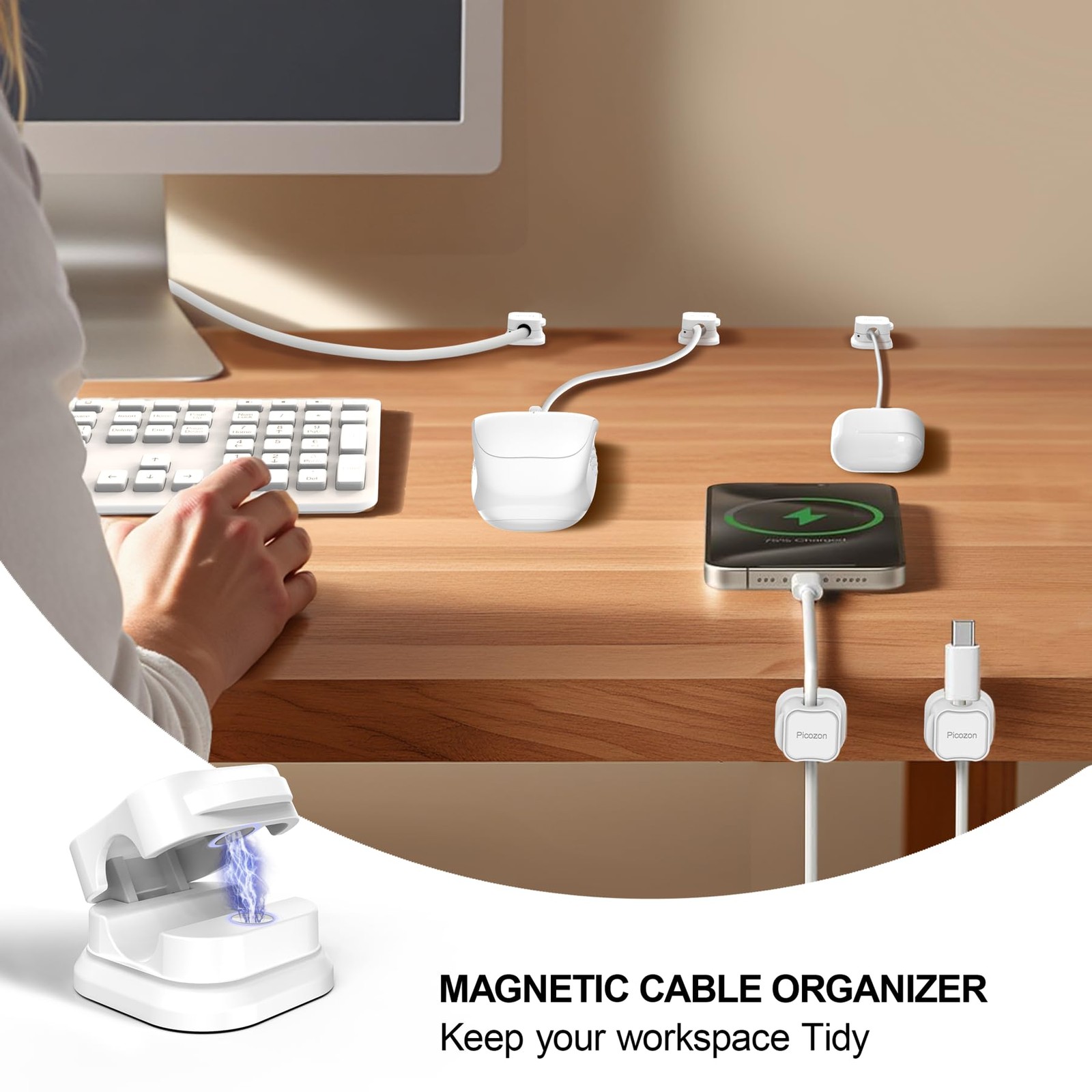 Picozon 6 Pack Magnetic Cable Clip Organizer Cord Holder, of 6, Neutral
