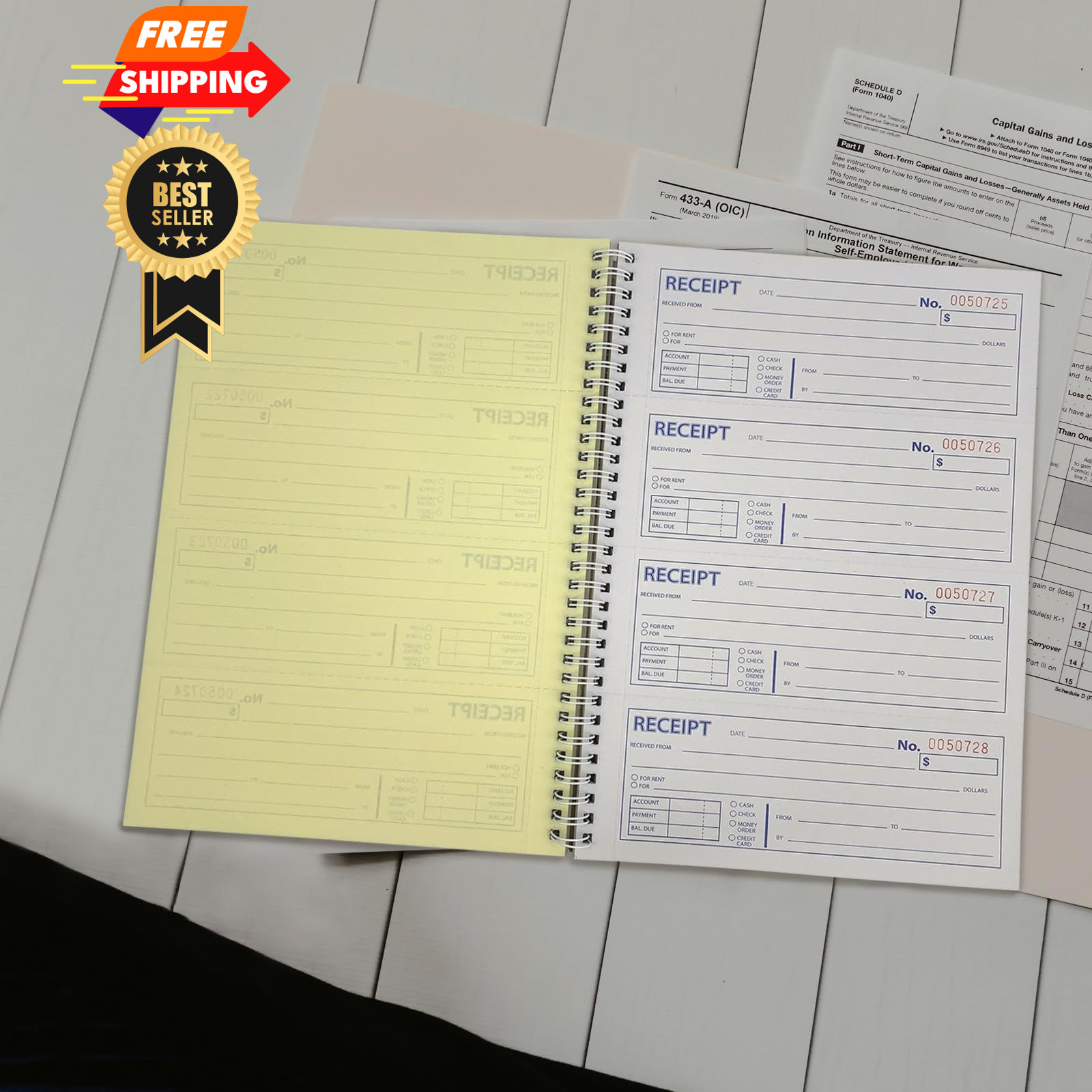 ZUFECY Spiral Money and Rent Receipt Book, 2-Part Carbonless (8.5″x11″), 100…