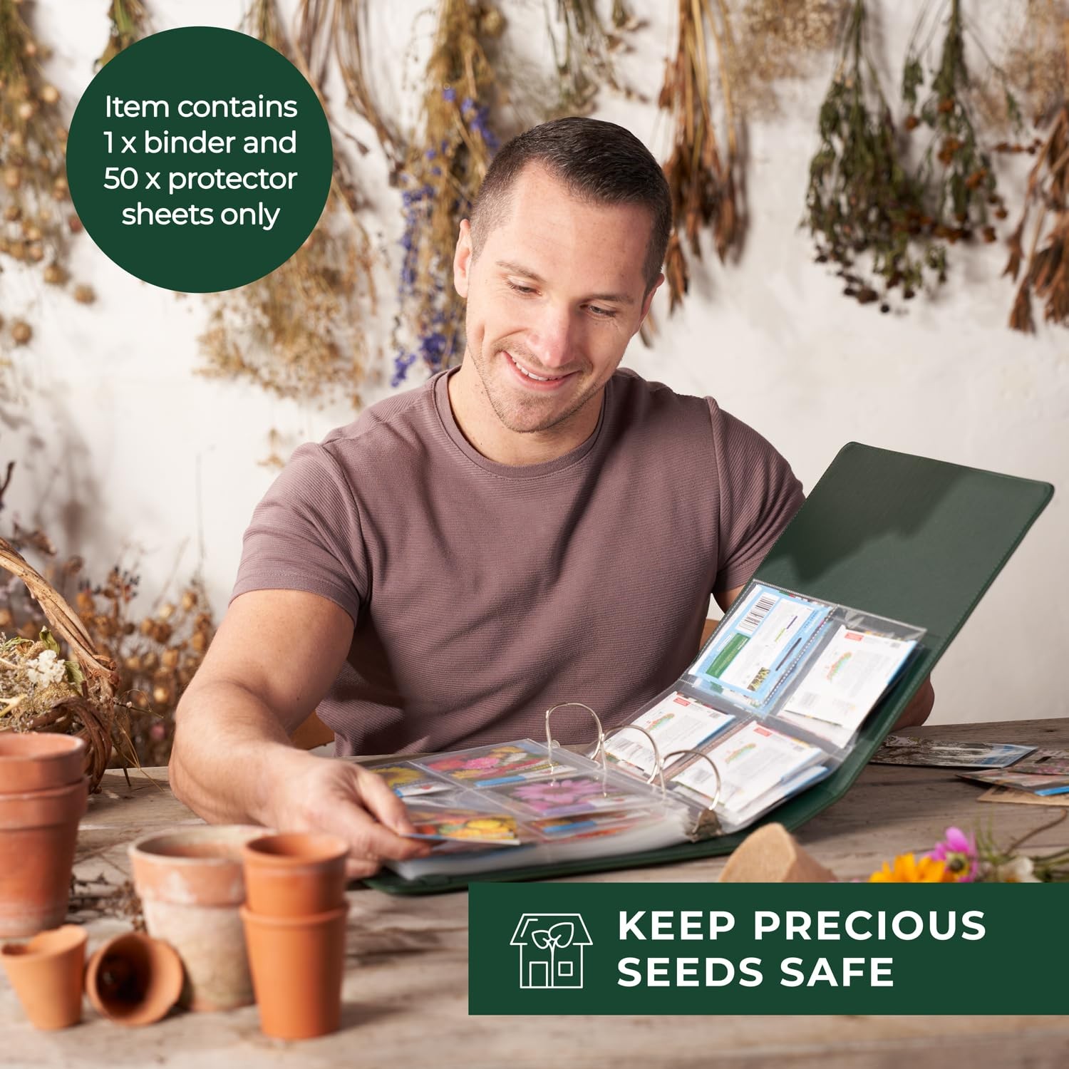 Seed Storage Organizer Binder – Packet 4×5.5 inches (pockets), GREEN