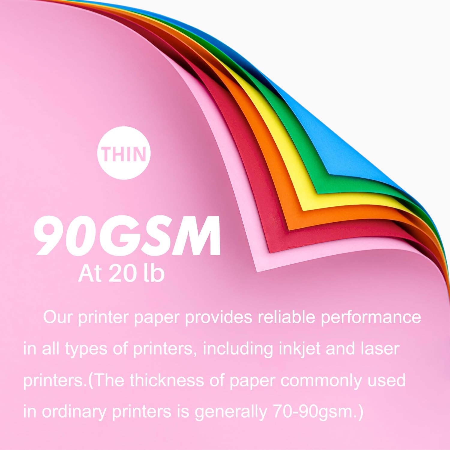 Colored Copy&Print Paper 8.5X11 Inches,180 Sheets 9 Colors Rainbow A4