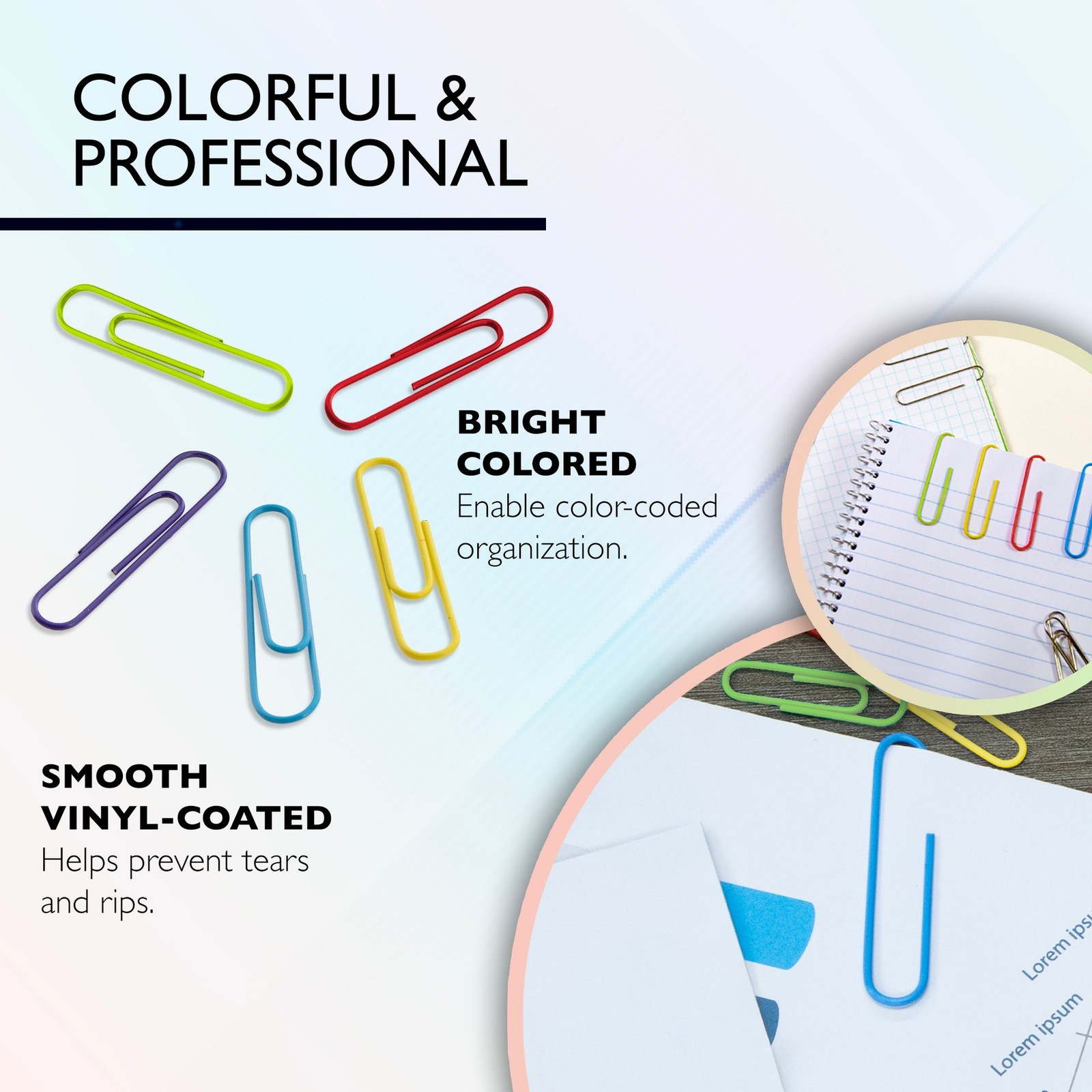 BAZIC Jumbo (50mm) Color Paper Clips (100/Pack), pack of 24