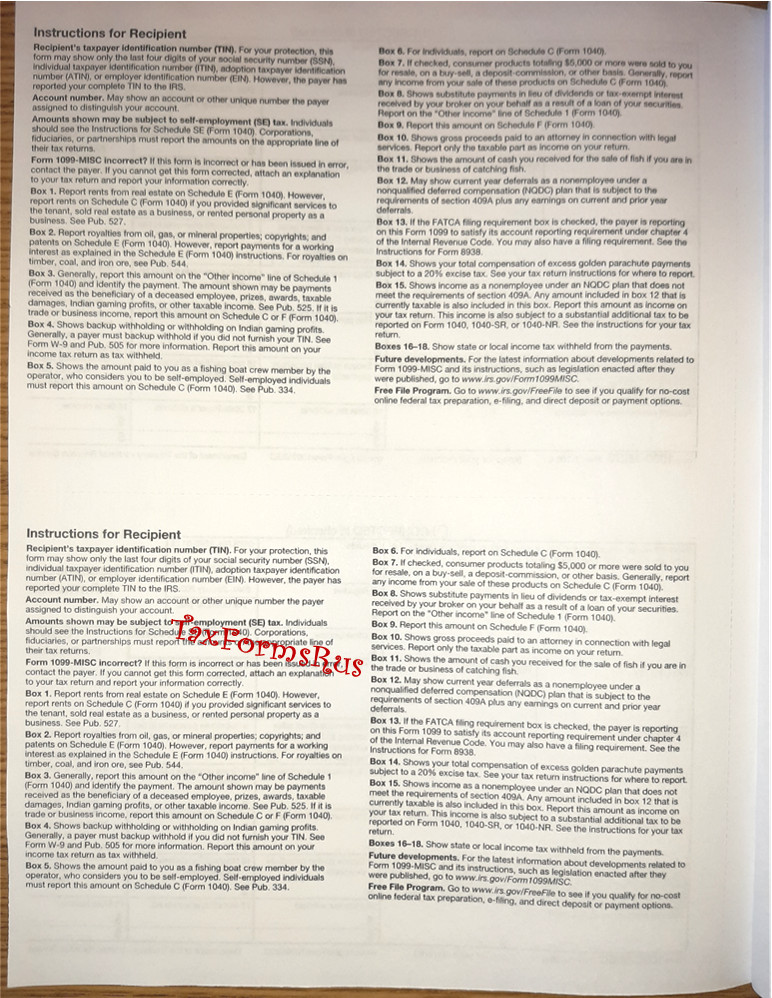2025 IRS Tax Form 1099-MISC for 4 recipients + (1) 1096, NON-Carbonless, NO Env