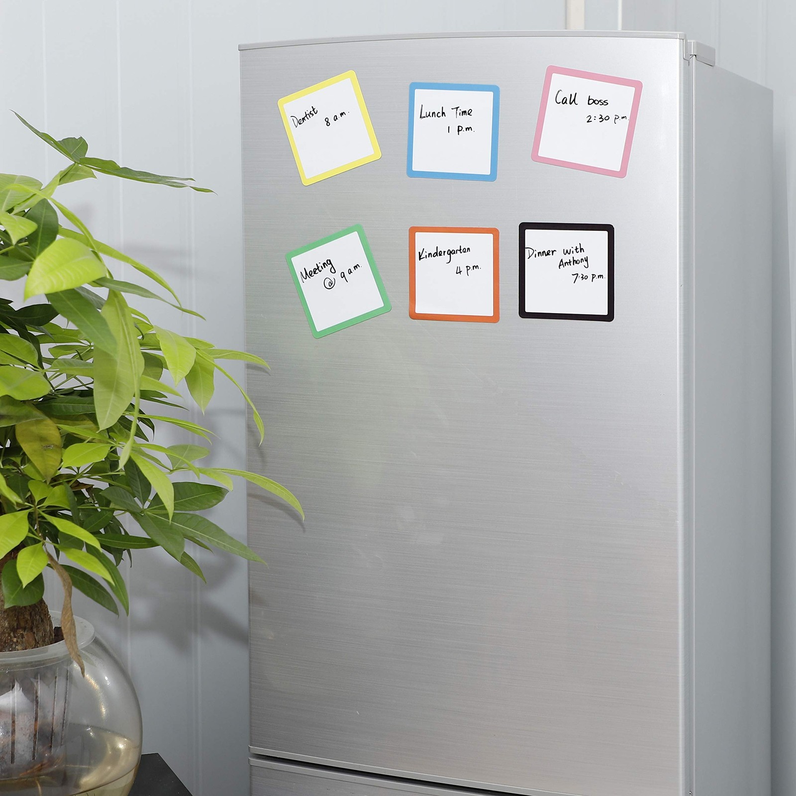 Dry Erase Magnets Set – 24 Pack – 4×4 in in, White With Colored Border