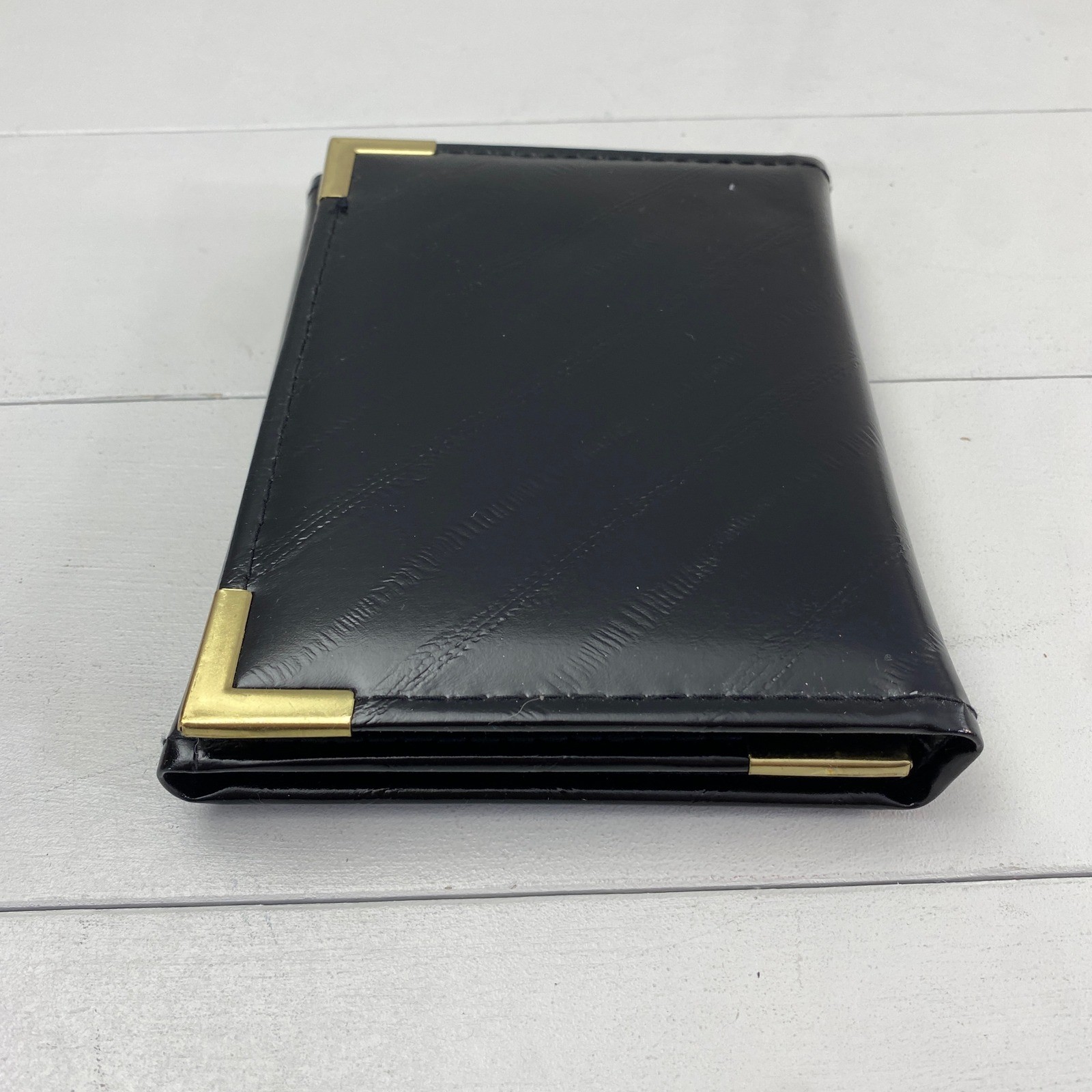 Vintage Trifold Pocket Organizer Unisex Black Gold Retro Office MCM Office Book