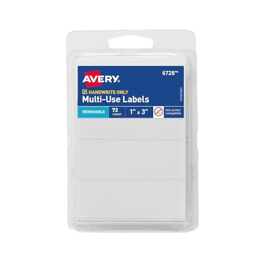 White Removable Labels, 1″ x 3″ Non,Printable for Paper, Plastic, Wood & Metal