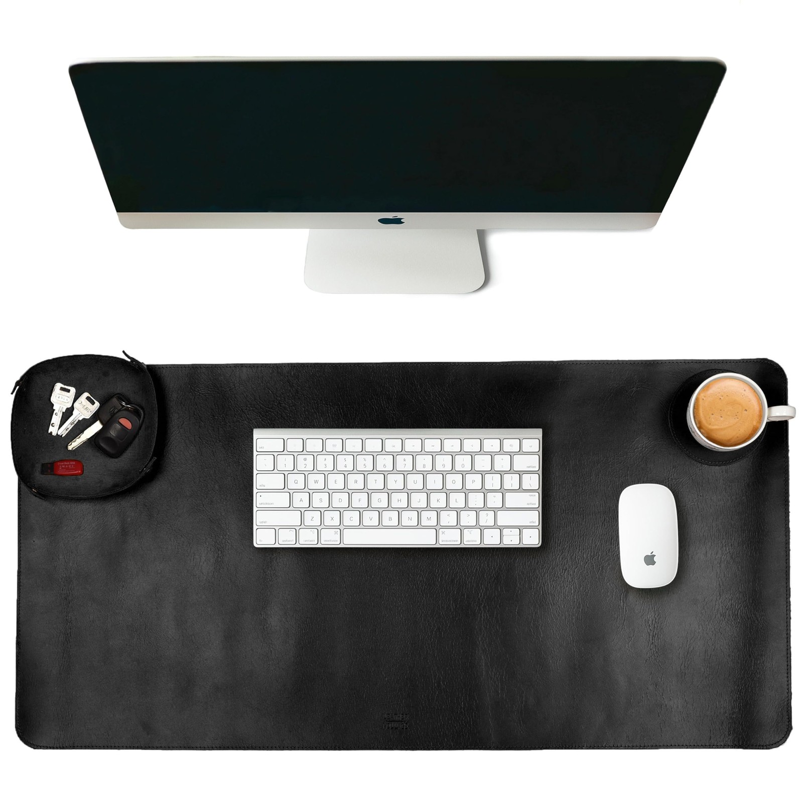 LEATHER VILLAGE Real Leather Desk Pad (3mm) Thick Double 32×16 Inch, Black
