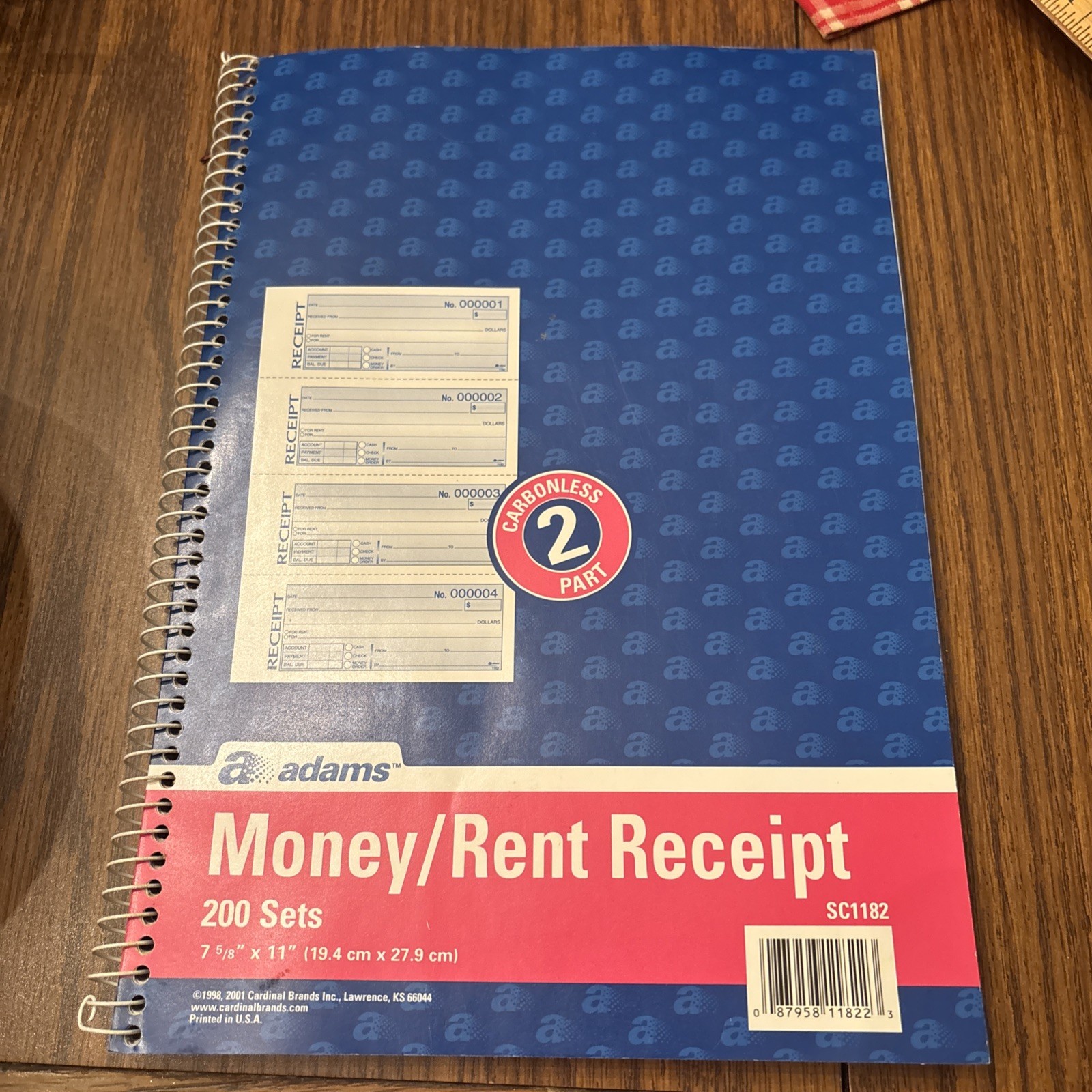 Money and Rent Receipt Book 2-Part Carbonless 7-5/8″ x 11″ Spiral, 199 Receipts